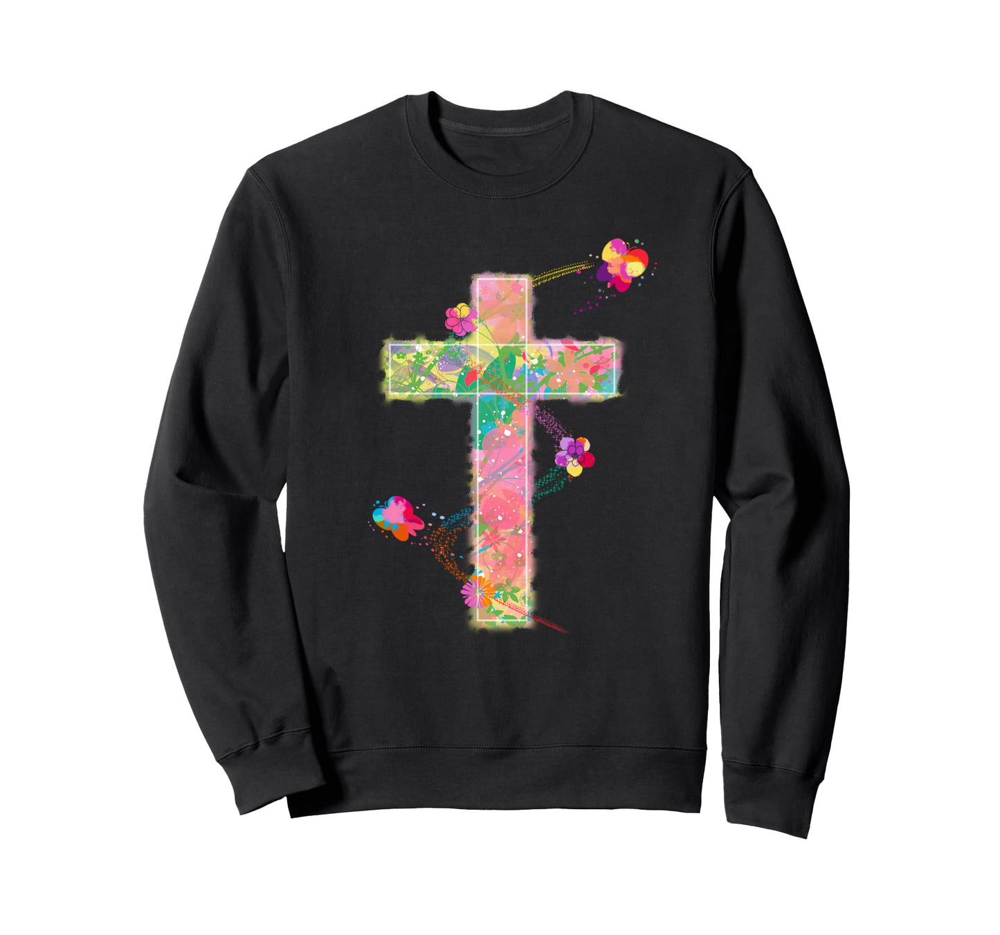 Cross Flowers And Butterfly Lord Sweatshirt - Custom Art Print Unisex - T-Shirt, Sweatshirt, Hoodie