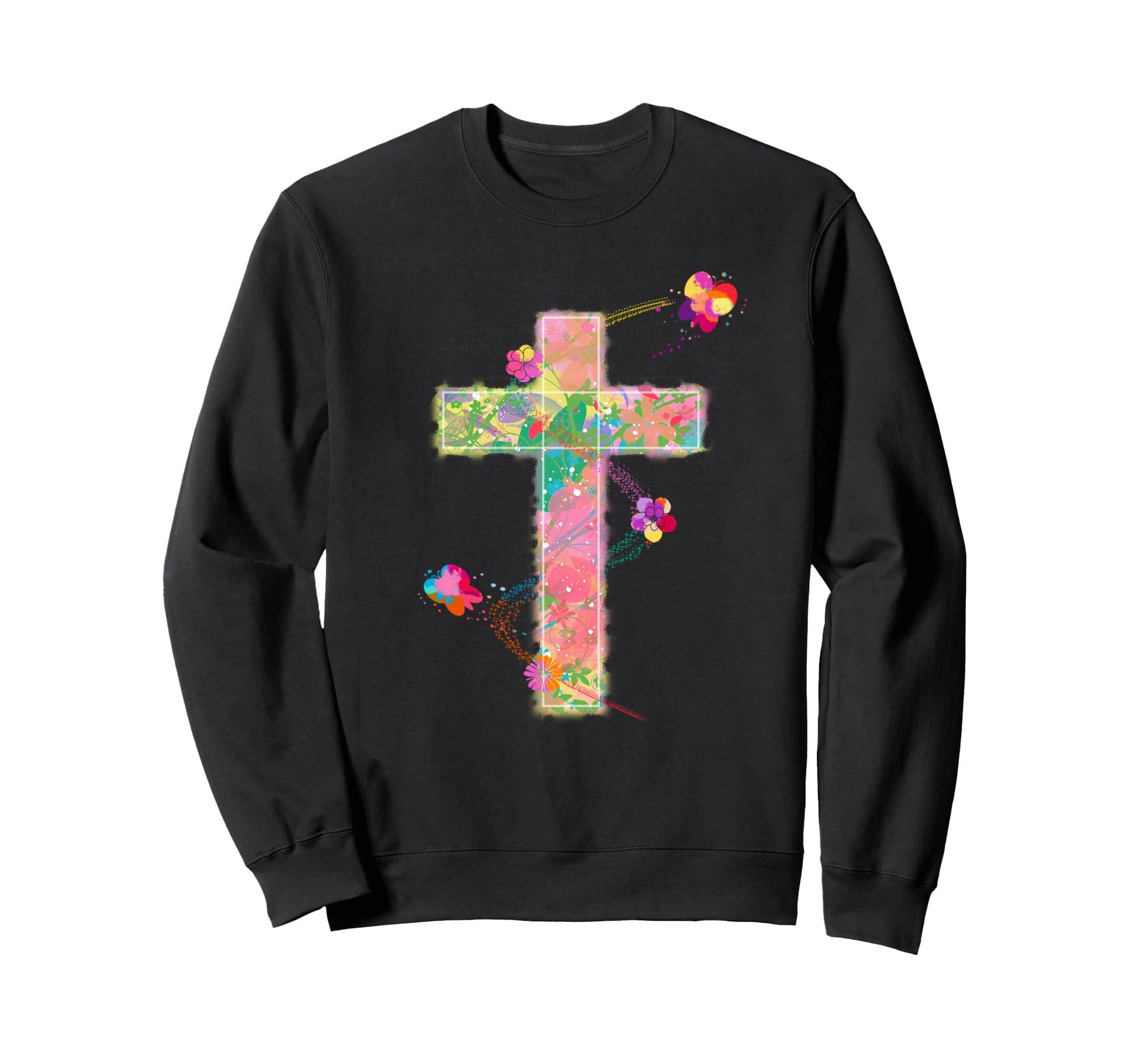 Cross Flowers And Butterfly Lord Sweatshirt - Custom Art Print Unisex - T-Shirt, Sweatshirt, Hoodie
