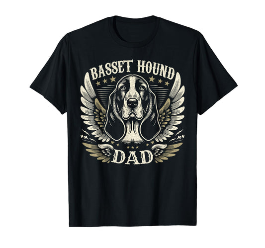 Basset Hound Dad Biker Wings T-Shirt - Fun Novelty Design for Adults - T-Shirt, Sweatshirt, Hoodie
