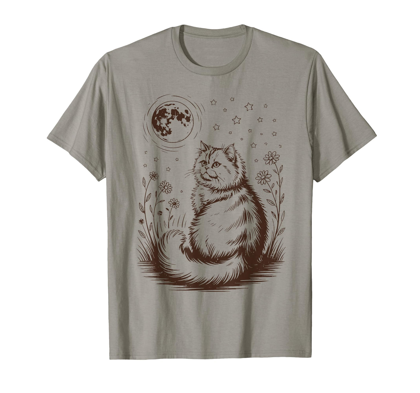 Floral Persian Cat Moon Halloween T-Shirt - Novelty Apparel for Adults - T-Shirt, Sweatshirt, Hoodie