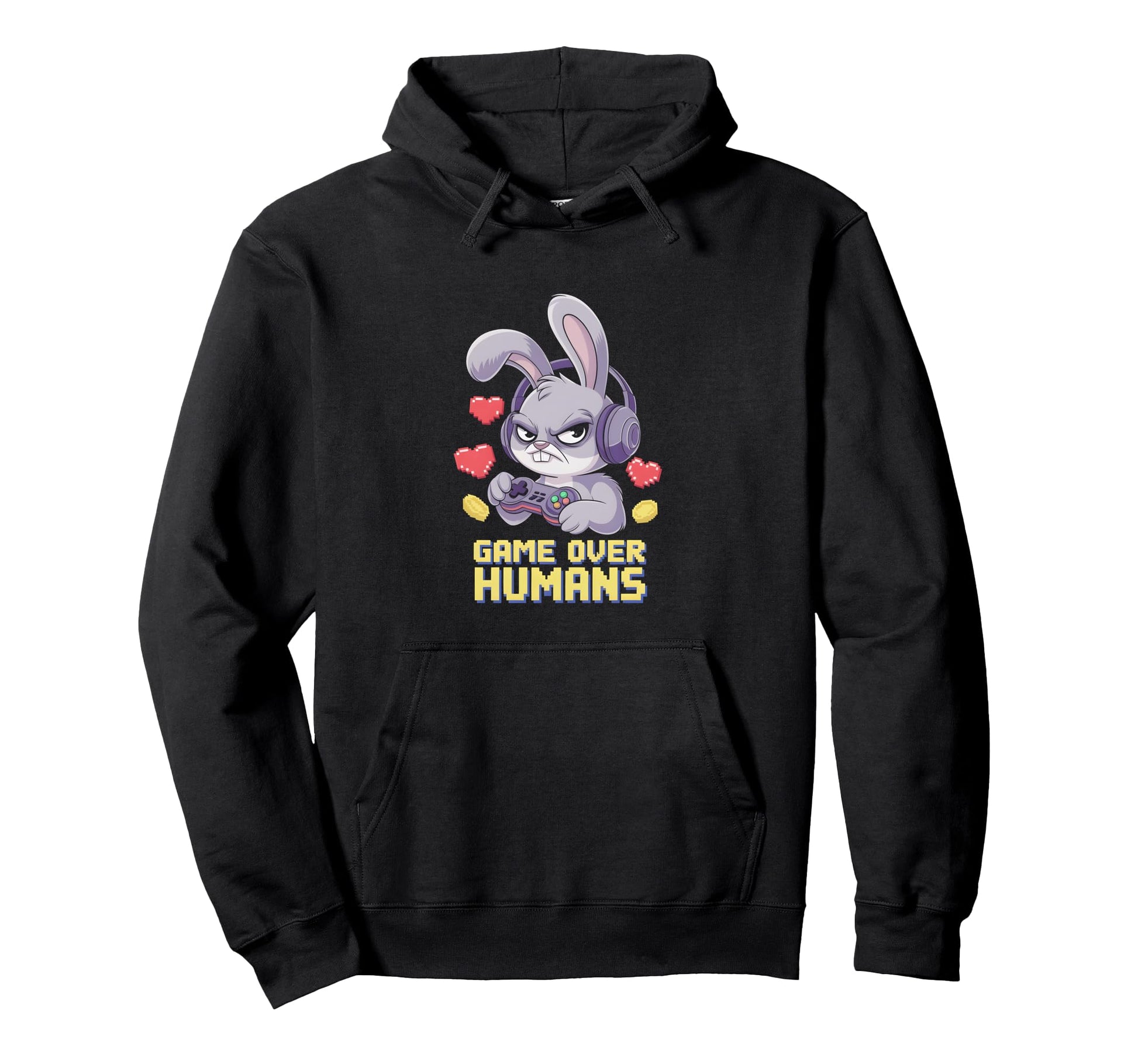 Grumpy Bunny Gamer Geek Gaming Funny Hoodie - Minimalist Print Men Women - T-Shirt, Sweatshirt, Hoodie