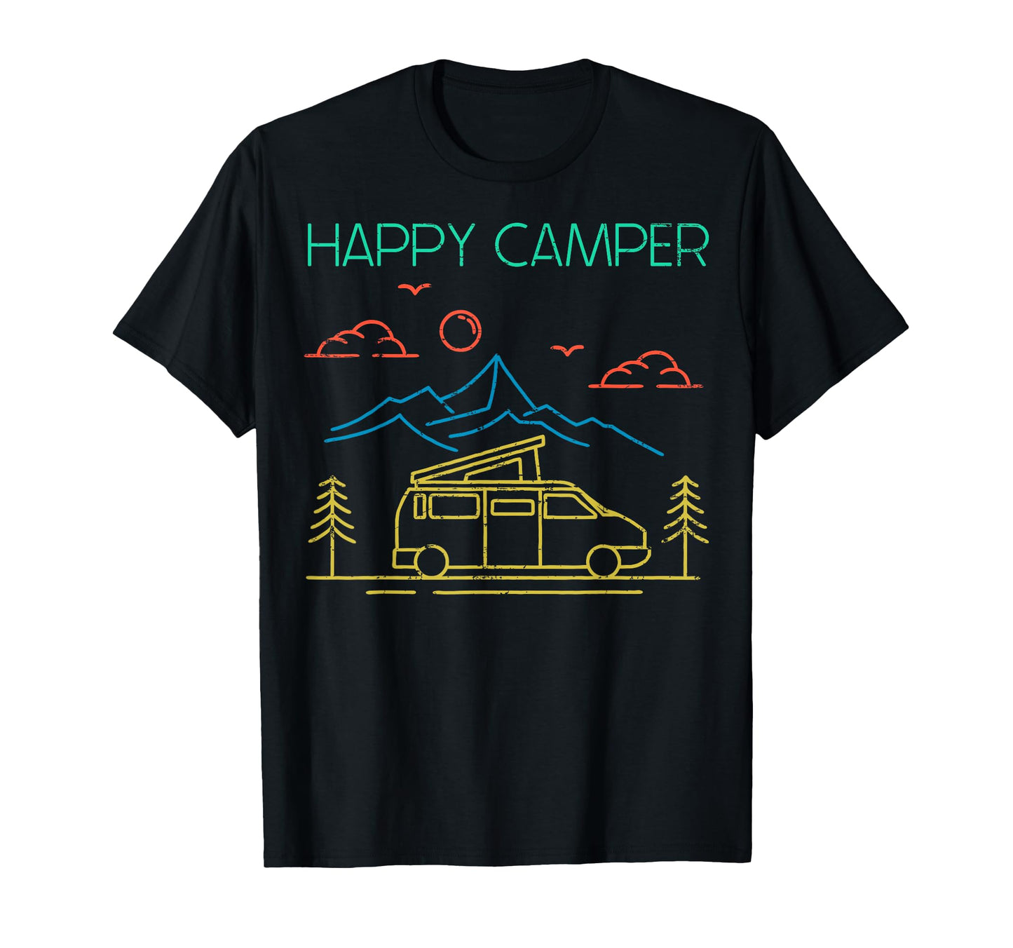 Happy Camper Mountain Hiking Camping T-Shirt - Unique Graphic for Adults - T-Shirt, Sweatshirt, Hoodie