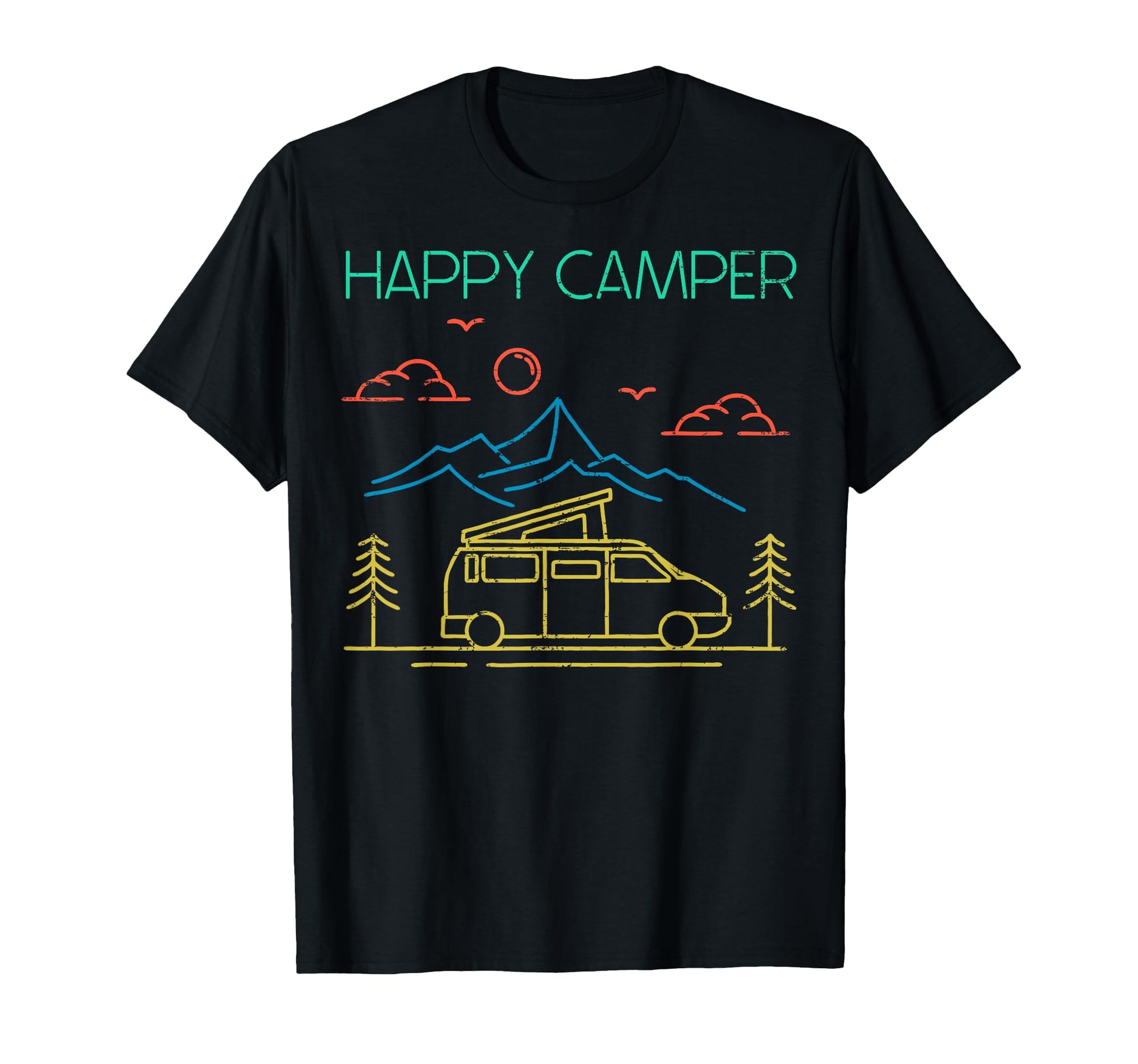 Happy Camper Mountain Hiking Camping T-Shirt - Unique Graphic for Adults - T-Shirt, Sweatshirt, Hoodie