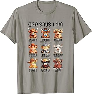 God Says I Am Highland Cow Christian Religious Scottish Cow T-Shirt Unisex T-shirt, Sweatshirt, Hoodie, Long Sleeve Tee - T-Shirt, Sweatshirt, Hoodie