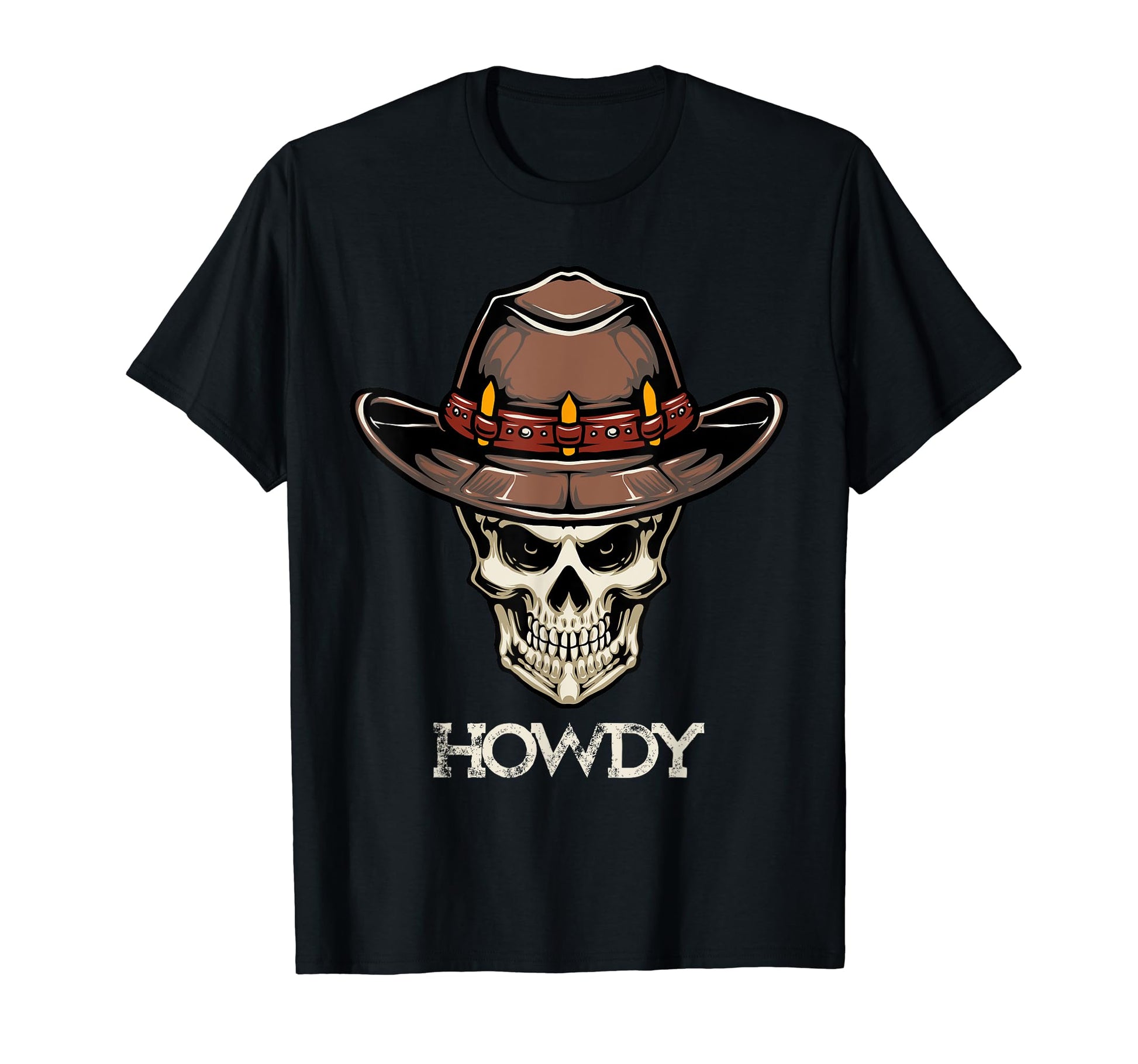 Howdy Cowboy Funny Skull Halloween T-Shirt - Novelty Apparel Unisex - T-Shirt, Sweatshirt, Hoodie