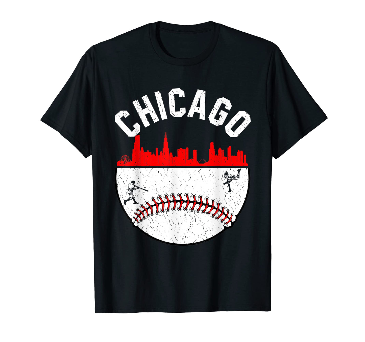 Chicago Cityscape Baseball Distressed Mom T-Shirt - Novelty Apparel Unisex - T-Shirt, Sweatshirt, Hoodie