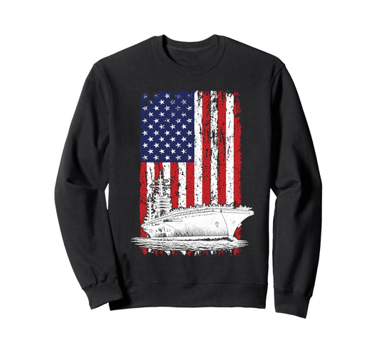 Aircraft Carrier American Flag Sweatshirt - Trendy Graphic for Adults - T-Shirt, Sweatshirt, Hoodie