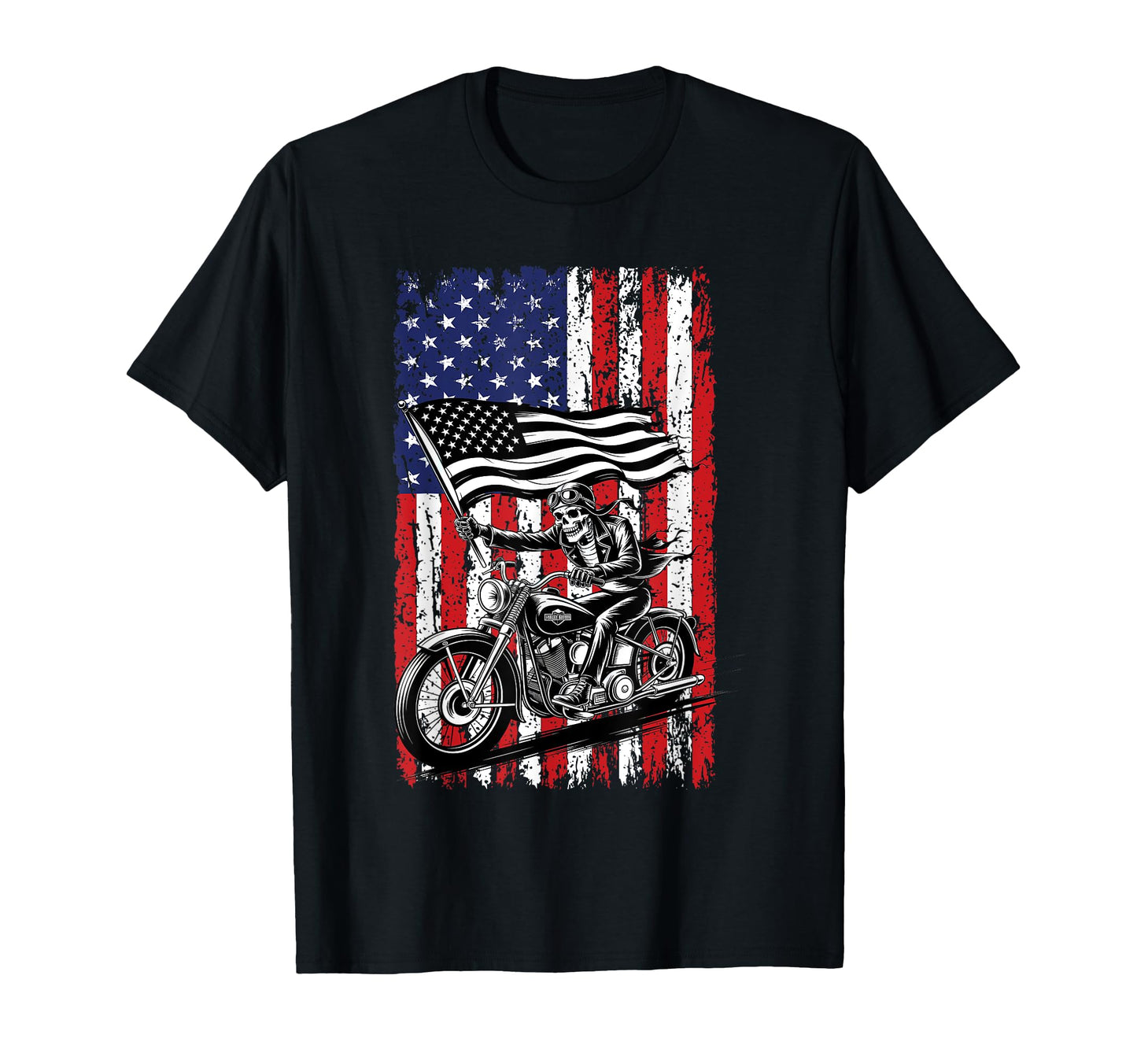 Skeleton Biker Usa Flag 4Th July T-Shirt - Graphic Print for Adults - T-Shirt, Sweatshirt, Hoodie