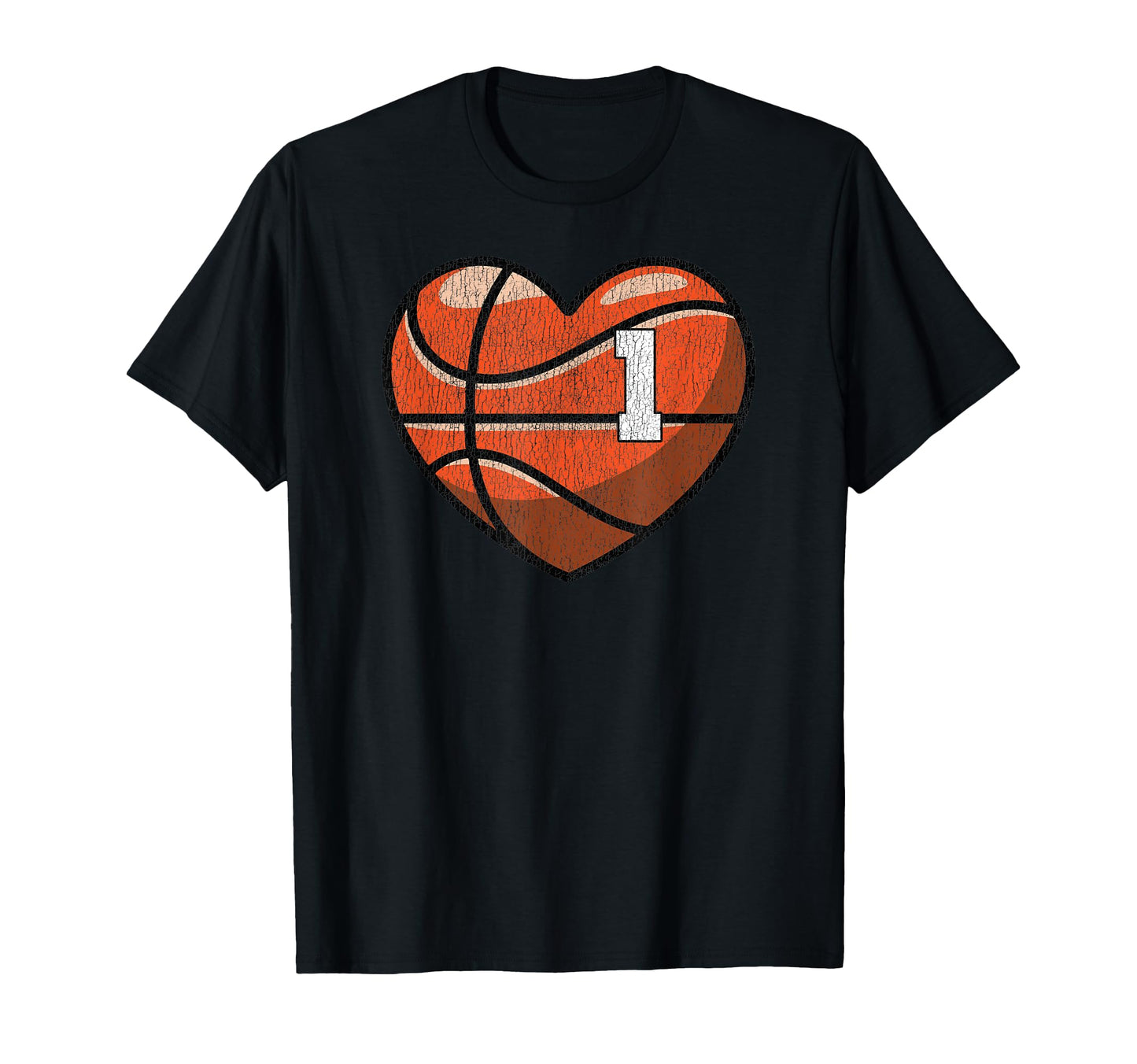 Basketball Number 1 Distressed Heart T-Shirt - Minimalist Print for Adults - T-Shirt, Sweatshirt, Hoodie