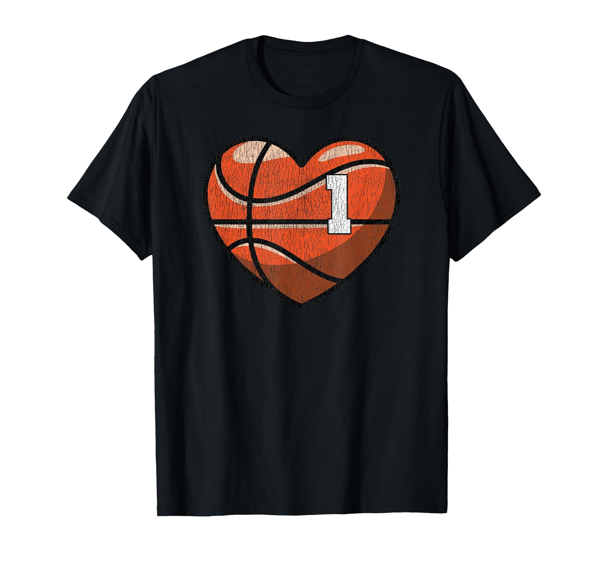 Basketball Number 1 Distressed Heart T-Shirt - Minimalist Print for Adults - T-Shirt, Sweatshirt, Hoodie