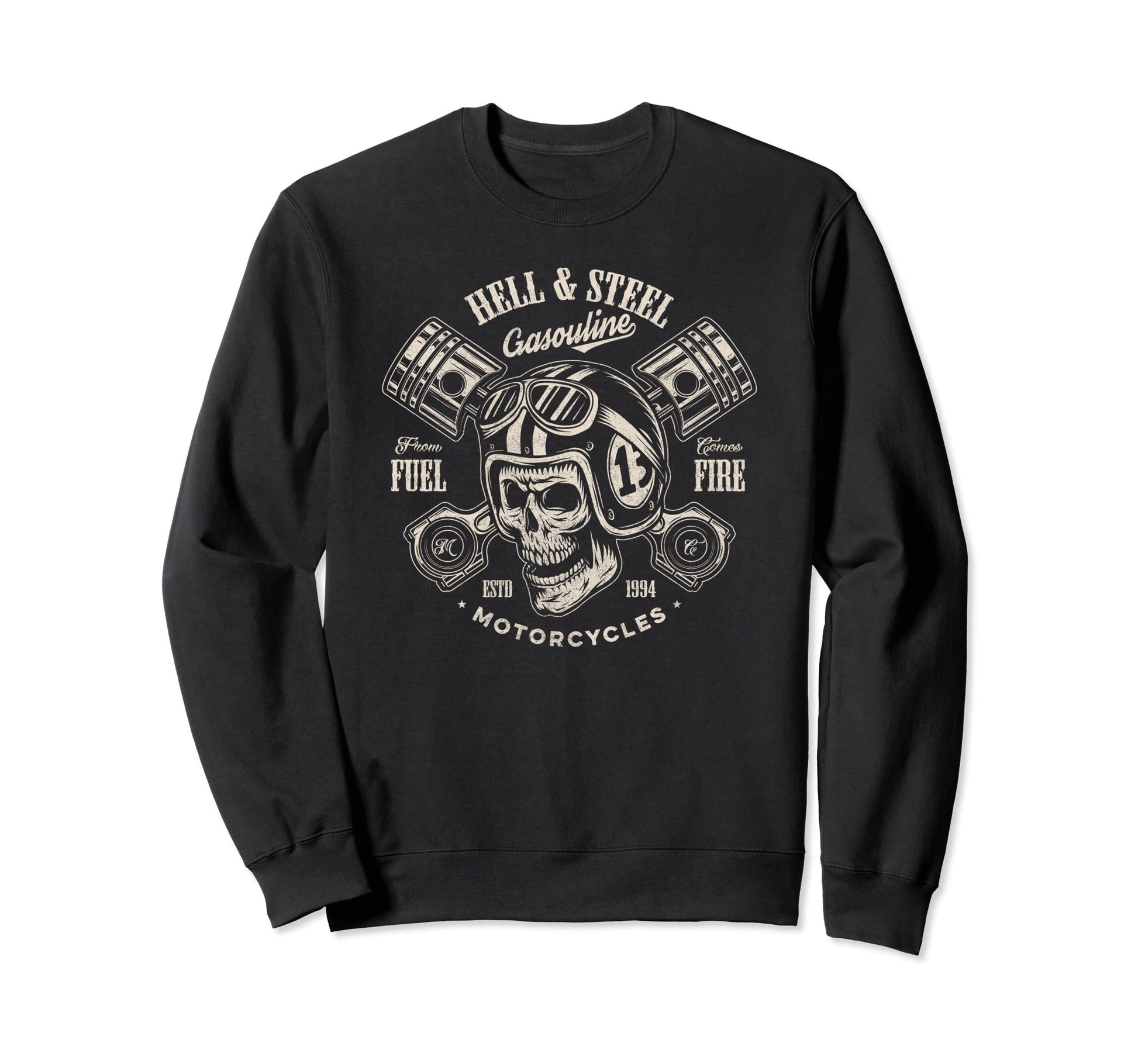 Hell And Steel Biker Skull Sweatshirt - Trendy Graphic Men Women - T-Shirt, Sweatshirt, Hoodie