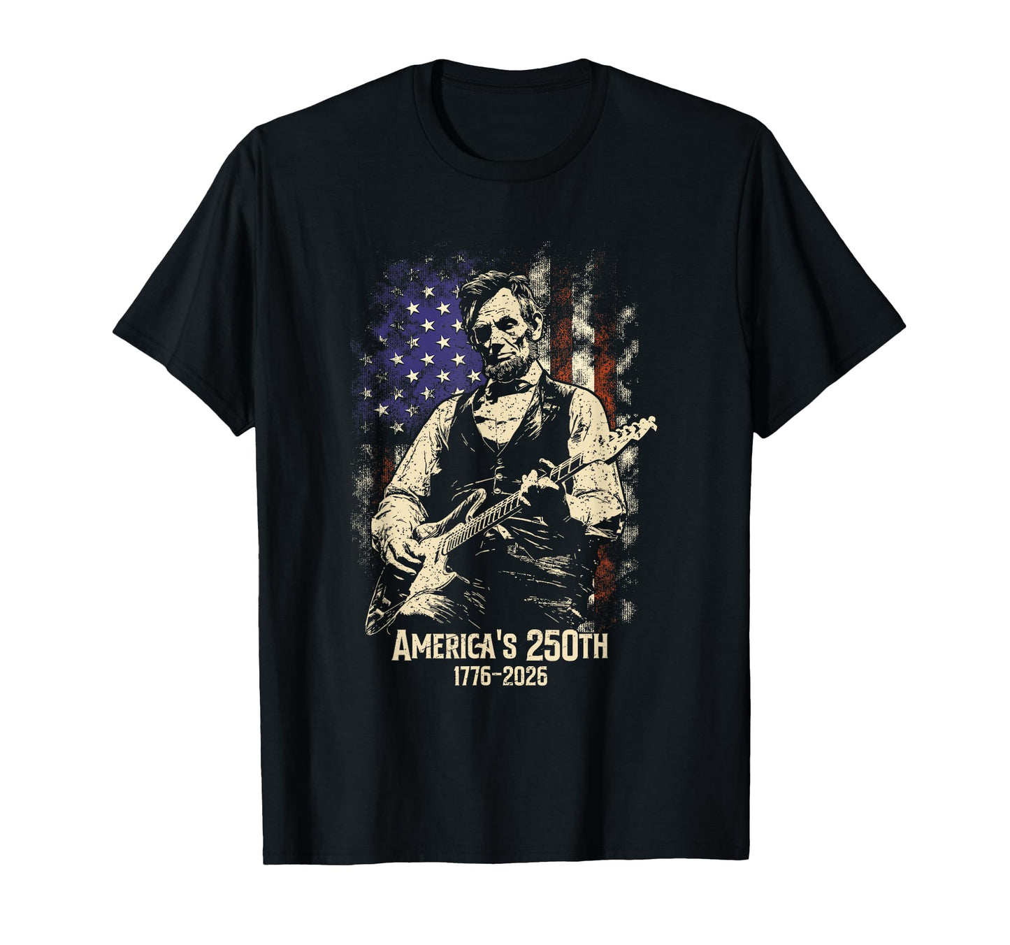 Abraham Lincoln Playing Guitar 4Th July T-Shirt - Graphic Print Unisex - T-Shirt, Sweatshirt, Hoodie