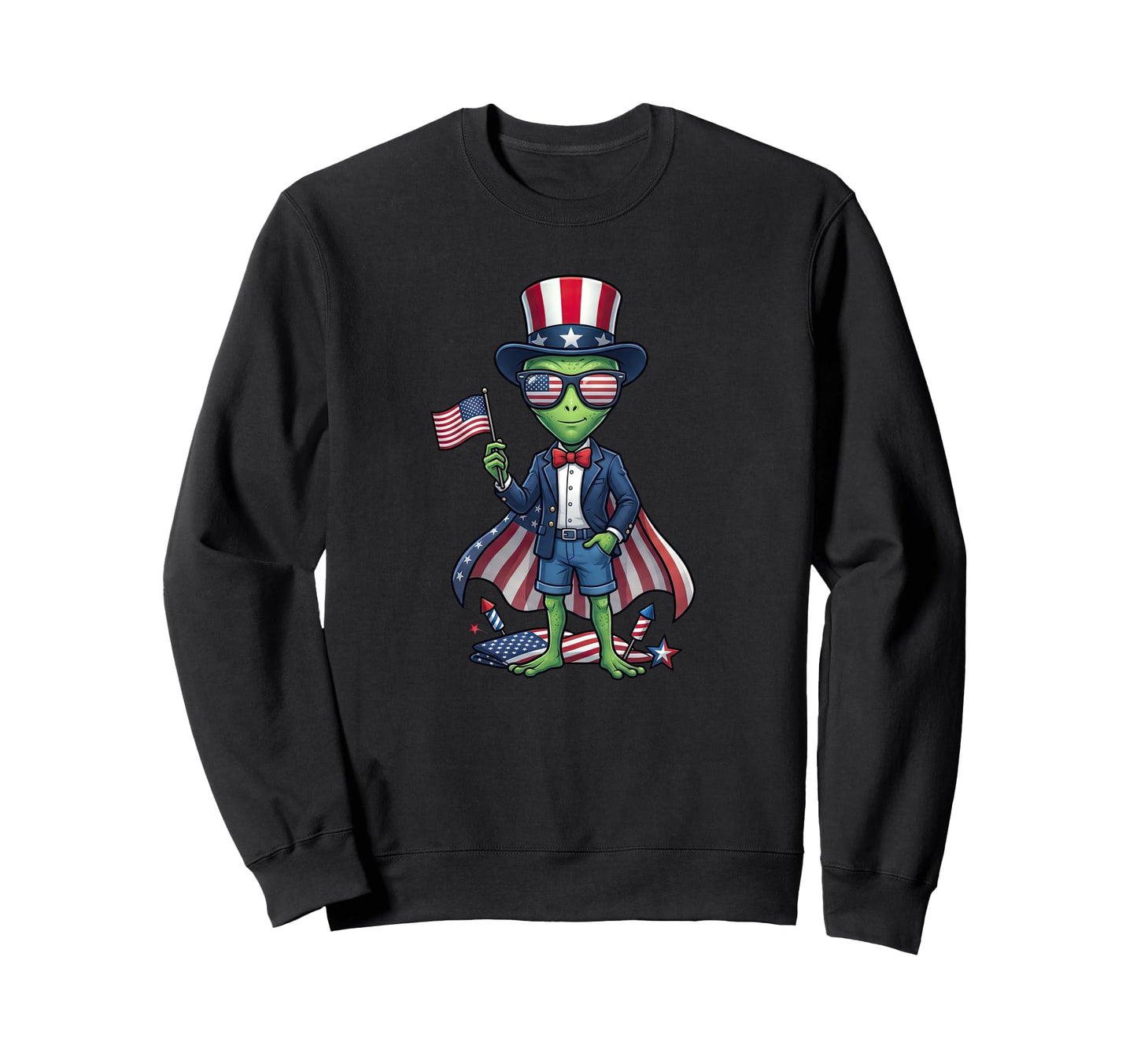 Funny Alien American Usa Flag Sweatshirt - Custom Art Print for Adults - T-Shirt, Sweatshirt, Hoodie