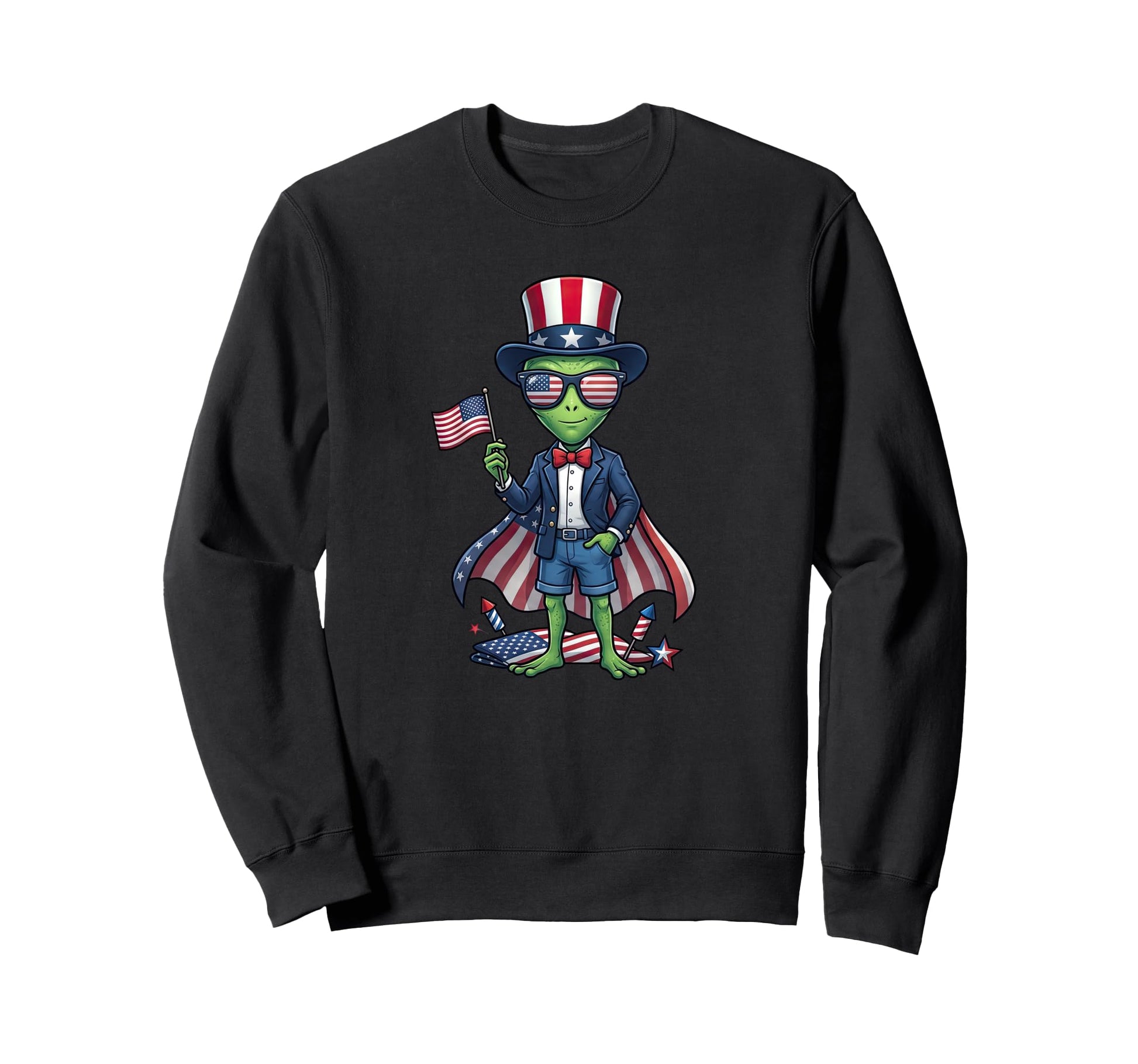 Funny Alien American Usa Flag Sweatshirt - Custom Art Print for Adults - T-Shirt, Sweatshirt, Hoodie