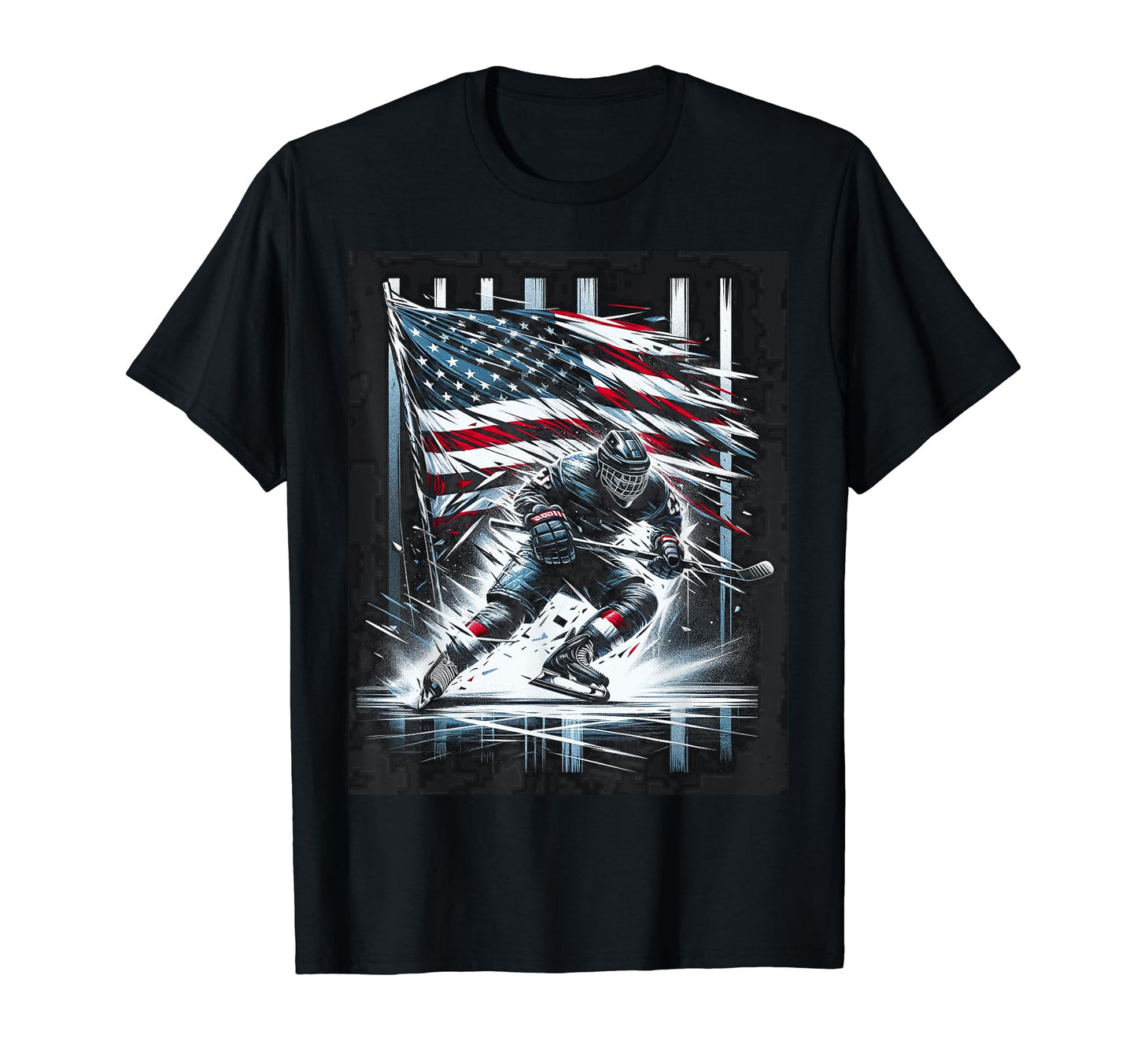 Hockey American Flag 4Th July T-Shirt - Fun Novelty Design Men Women - T-Shirt, Sweatshirt, Hoodie