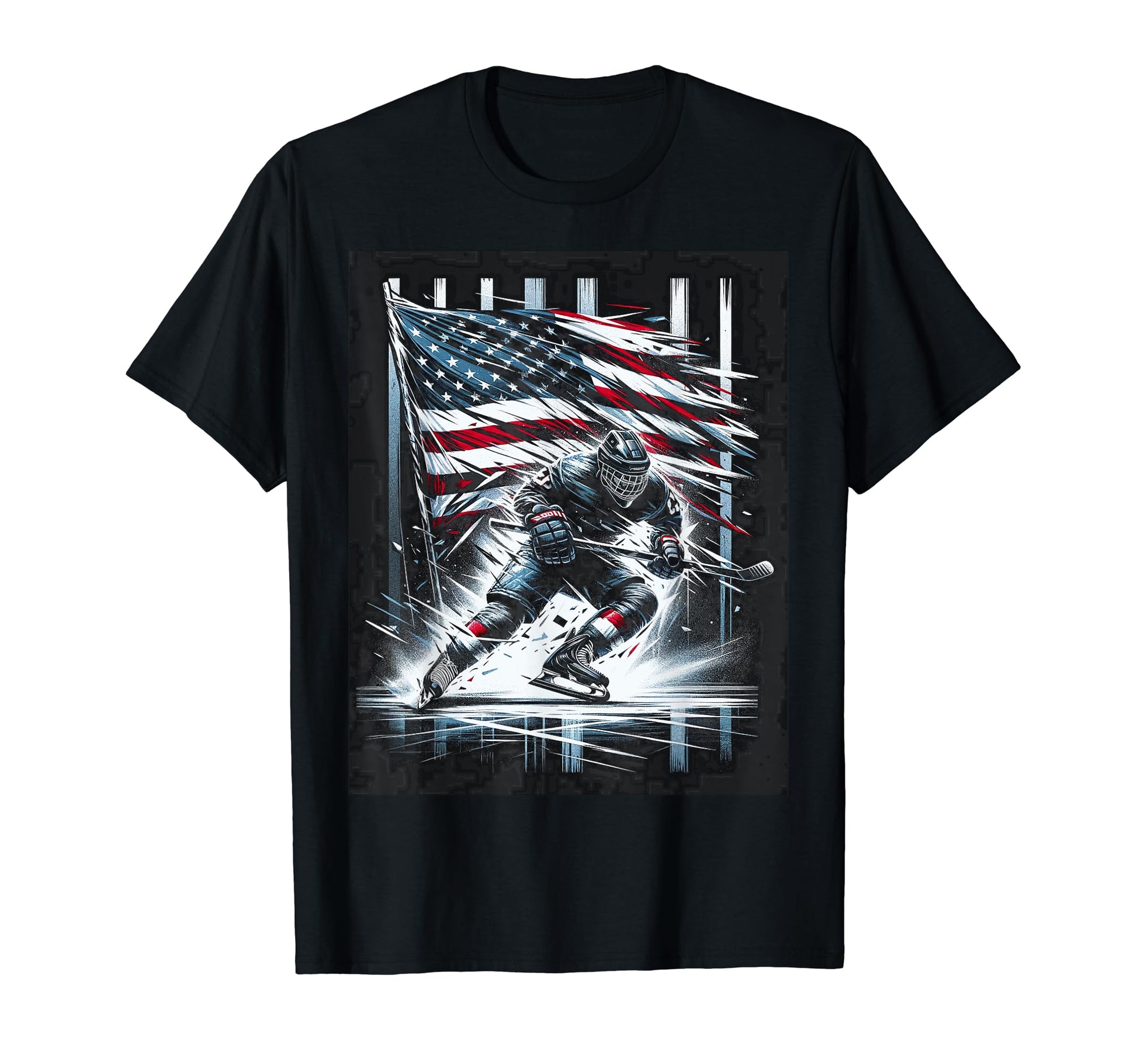 Hockey American Flag 4Th July T-Shirt - Fun Novelty Design Men Women - T-Shirt, Sweatshirt, Hoodie