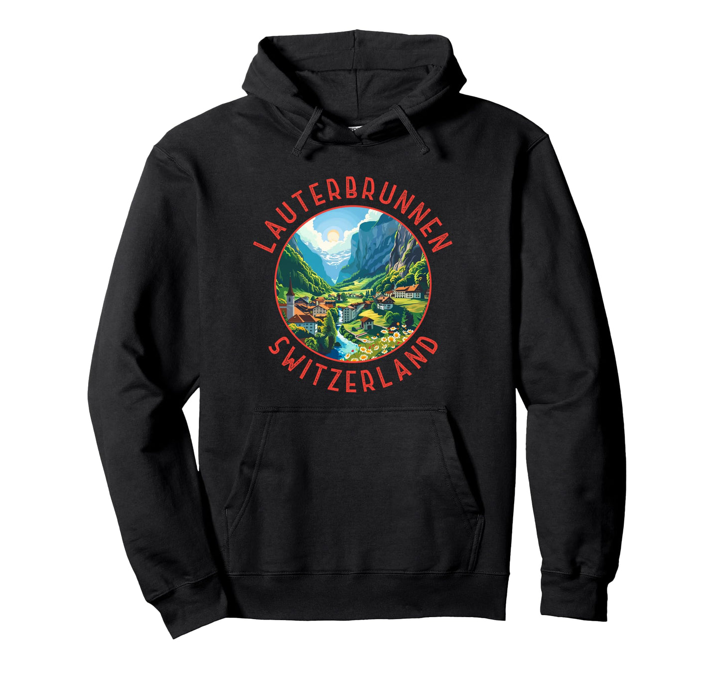 Lauterbrunnen Switzerland Distressed Hoodie - Novelty Apparel Men Women - T-Shirt, Sweatshirt, Hoodie