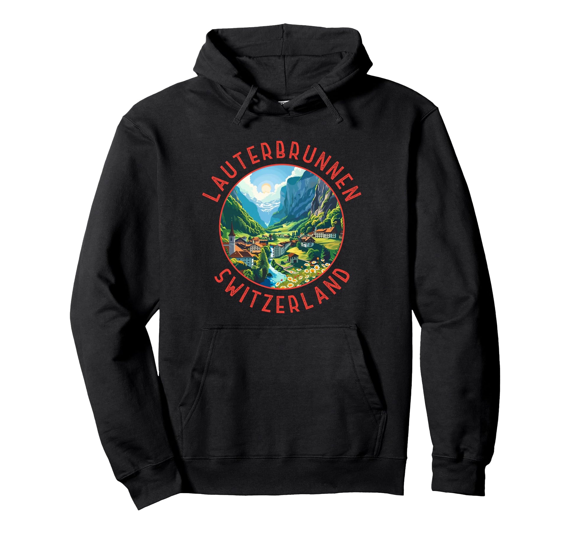 Lauterbrunnen Switzerland Distressed Hoodie - Novelty Apparel Men Women - T-Shirt, Sweatshirt, Hoodie