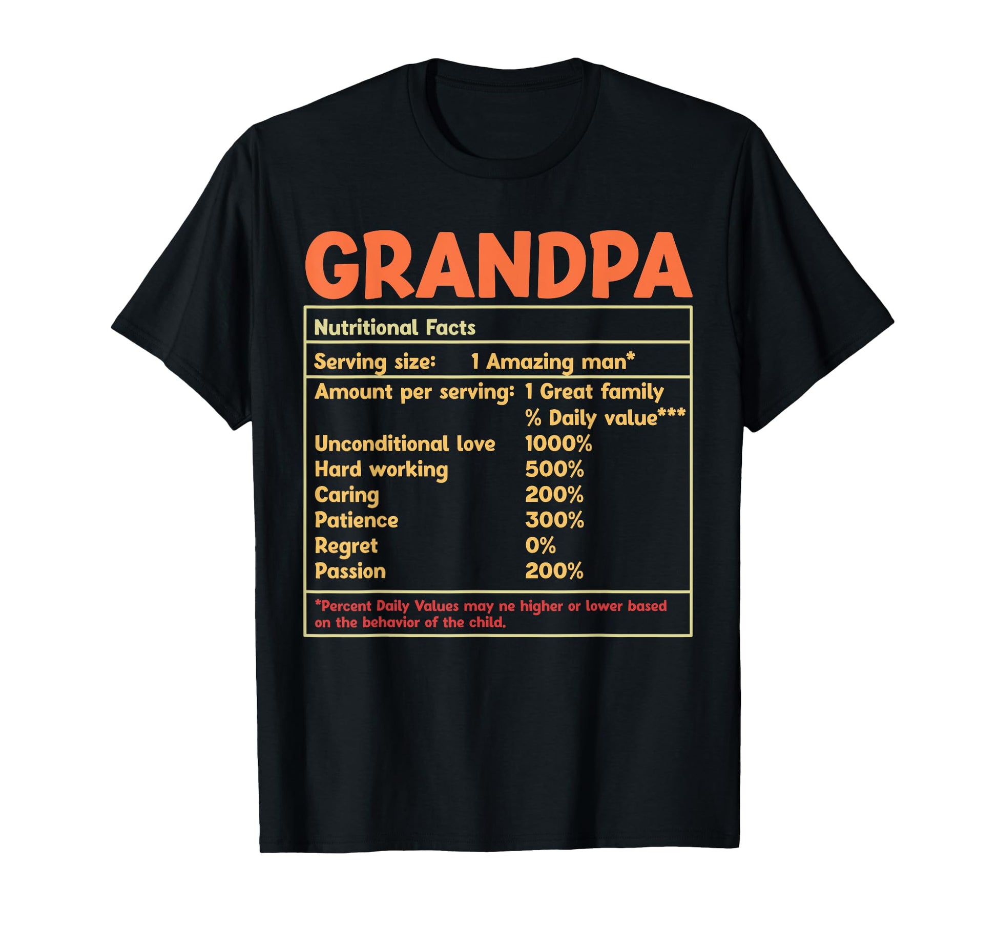 Grandpa Nutritional Facts Funny T-Shirt - Minimalist Print for Adults - T-Shirt, Sweatshirt, Hoodie