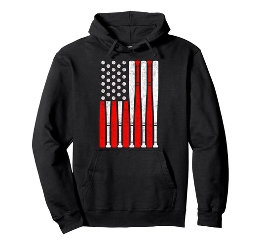 Baseball Us Flag Baseball Lover Dad Hoodie - Aesthetic Graphic Men Women - T-Shirt, Sweatshirt, Hoodie