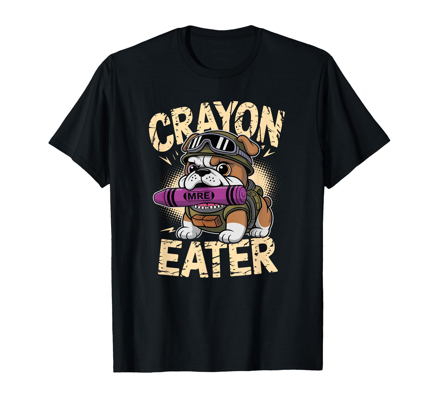 Kawaii Crayon Eater Bulldog Soldier T-Shirt - Unique Graphic Unisex - T-Shirt, Sweatshirt, Hoodie