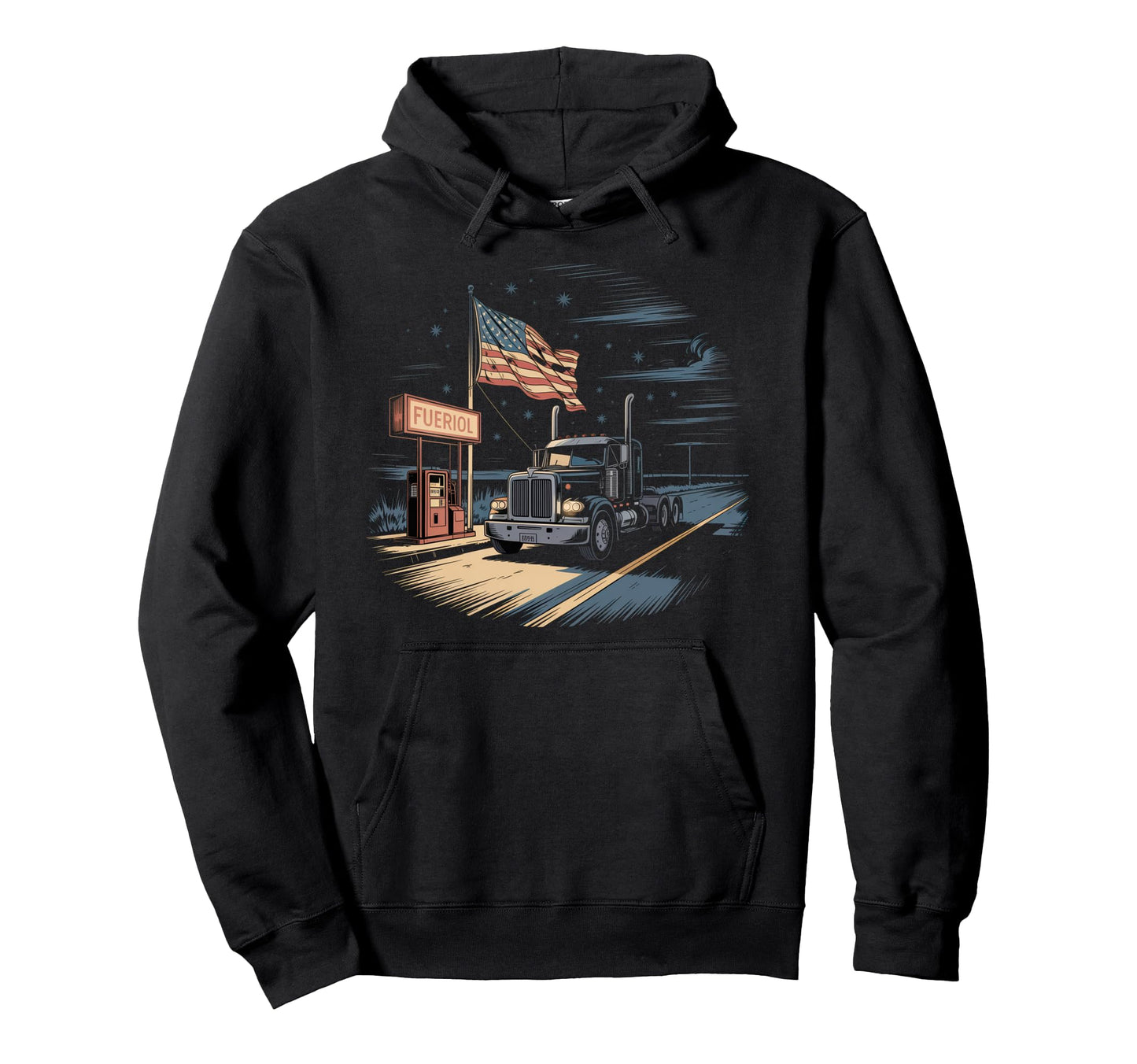 American Flag Trucker Dad Big Rig Hoodie - Trendy Graphic for Adults - T-Shirt, Sweatshirt, Hoodie