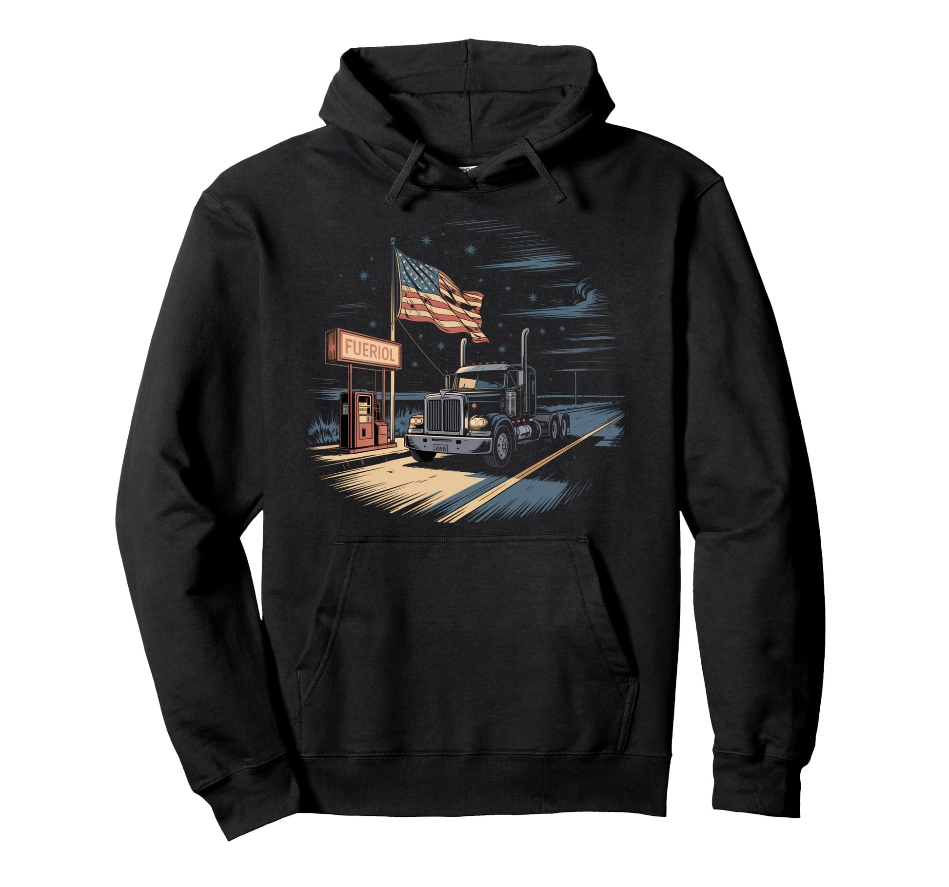 American Flag Trucker Dad Big Rig Hoodie - Trendy Graphic for Adults - T-Shirt, Sweatshirt, Hoodie