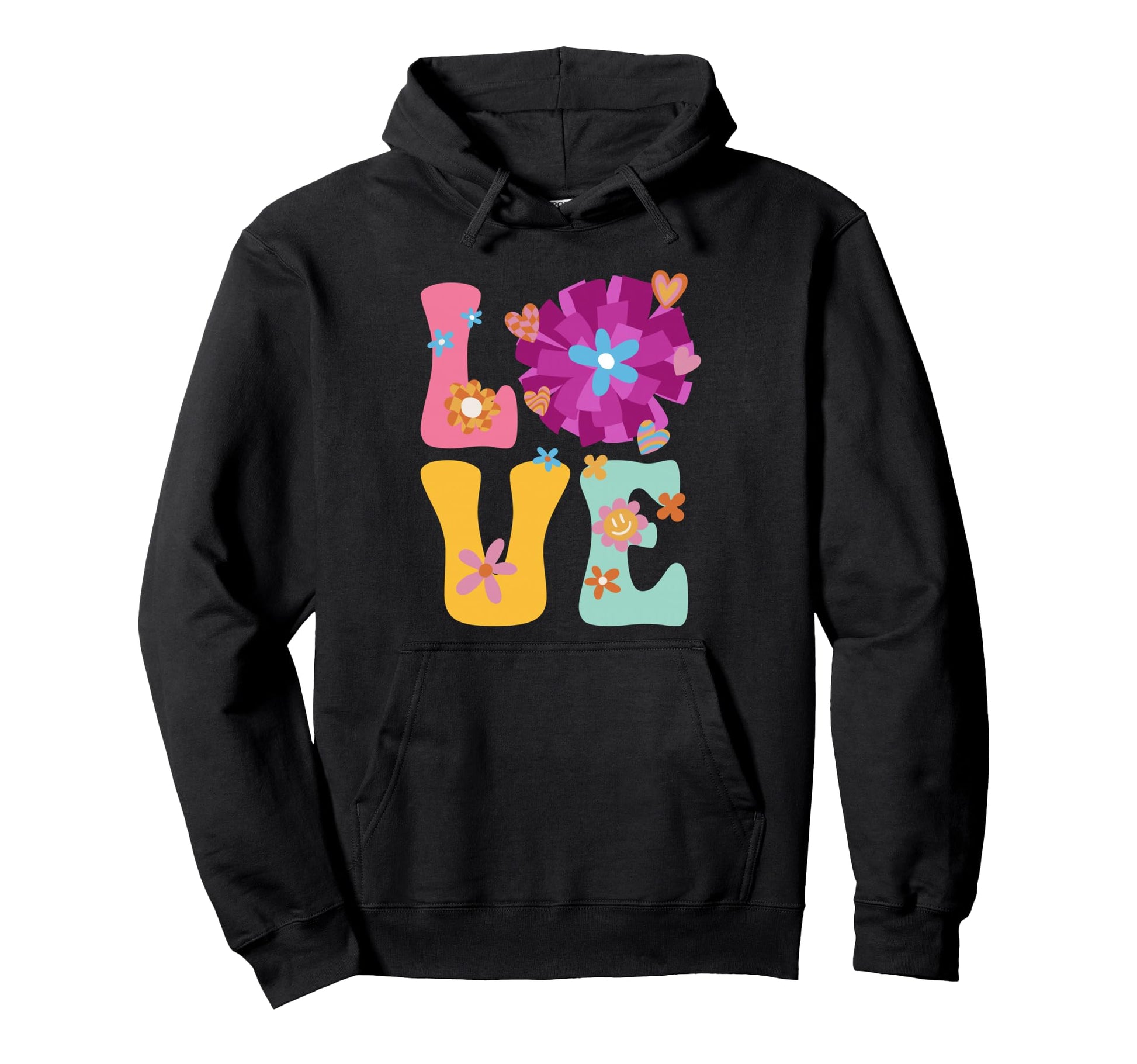 Love Cheer Groovy Cheerleader Hoodie - Graphic Print for Adults - T-Shirt, Sweatshirt, Hoodie