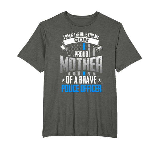 Back Blue My Son Proud Mother Police T-Shirt - Minimalist Print Men Women - T-Shirt, Sweatshirt, Hoodie