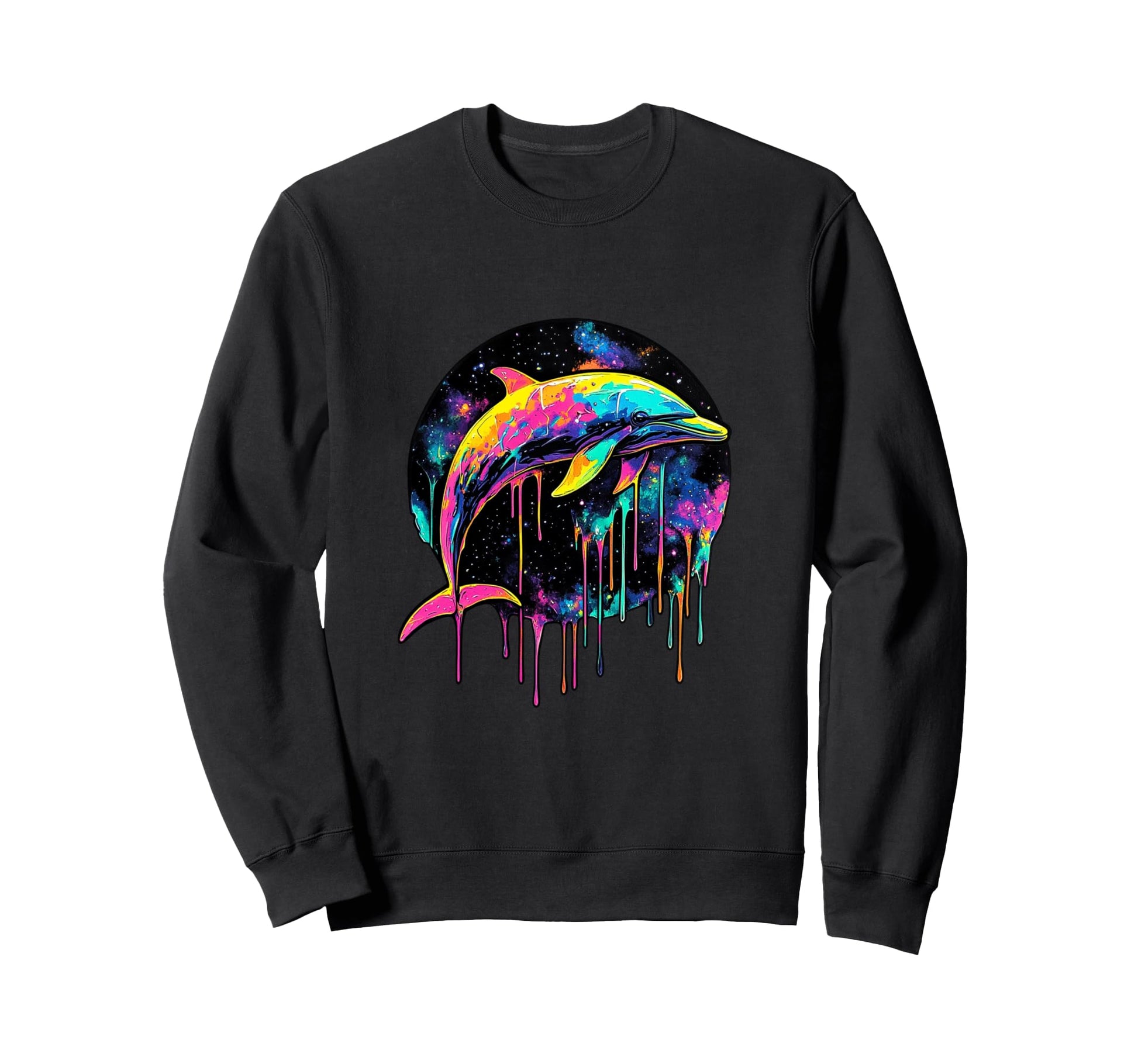 Dolphin Dripping Paint Space Sweatshirt - Casual Everyday Wear Men Women - T-Shirt, Sweatshirt, Hoodie