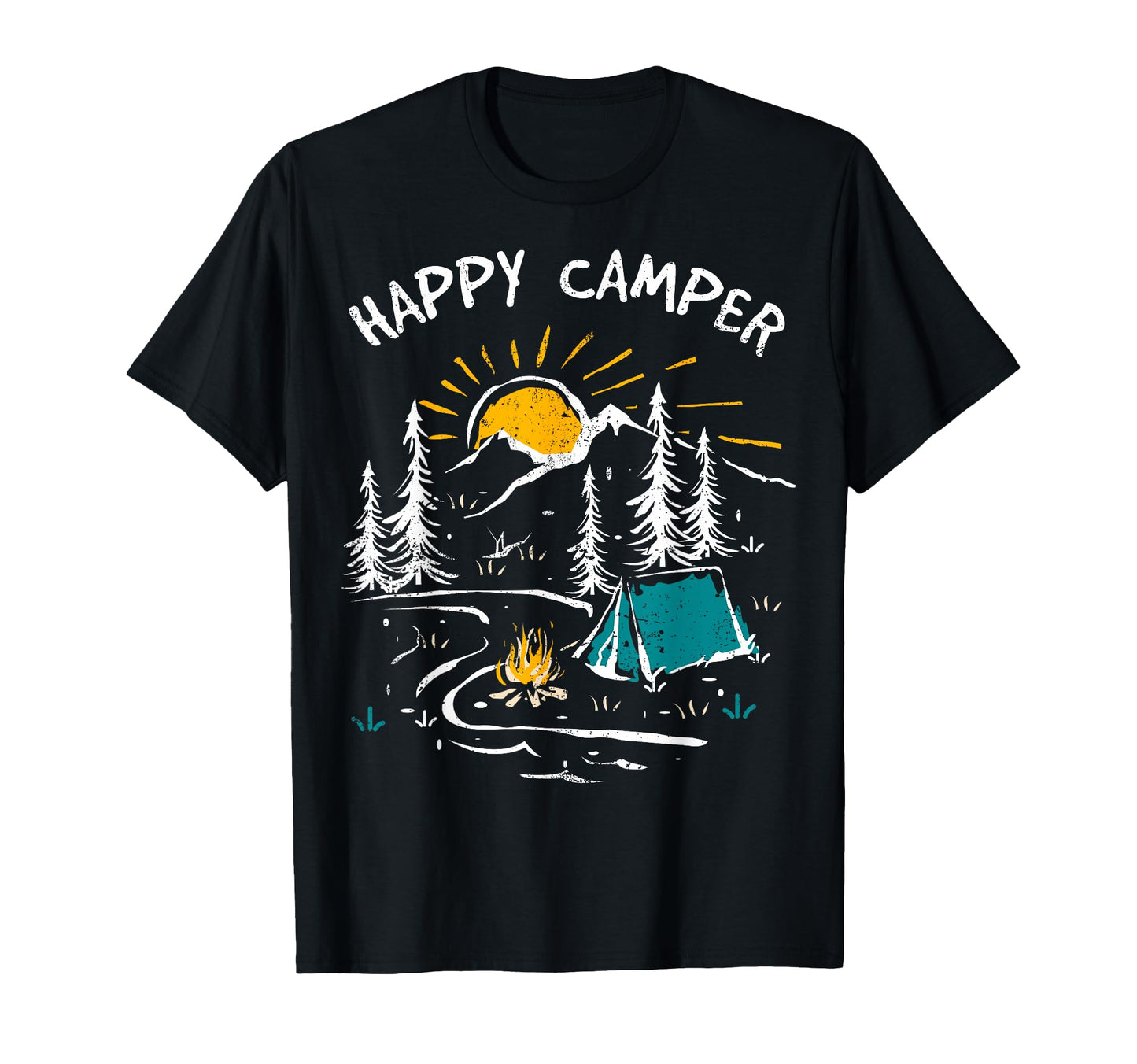 Happy Camper Mountain Hiking Camping T-Shirt - Fun Novelty Design Unisex - T-Shirt, Sweatshirt, Hoodie