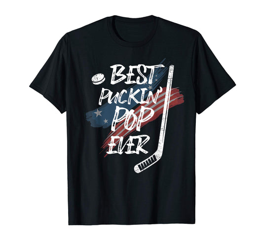 Best Puckin Pop Ever American Flag Hockey T-Shirt - Novelty Apparel Unisex - T-Shirt, Sweatshirt, Hoodie