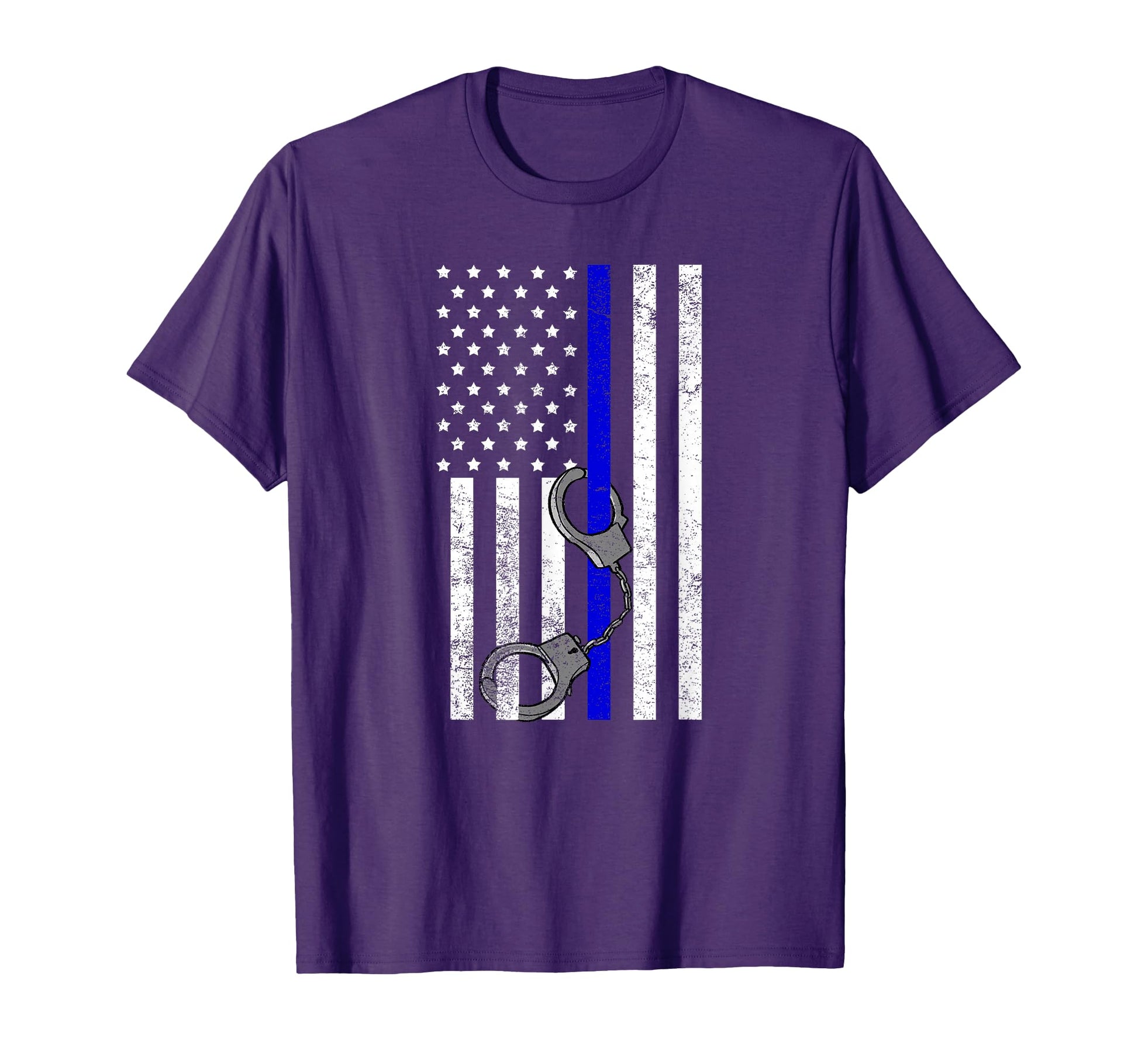Us Flag Thin Blue Line Handcuffs Cop T-Shirt - Novelty Apparel for Adults - T-Shirt, Sweatshirt, Hoodie