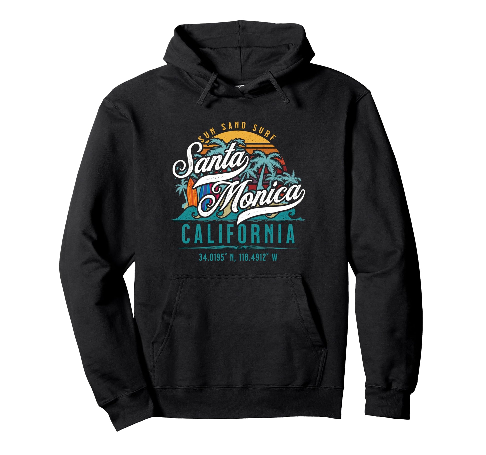 Santa Monica California Sun Sand Surf Hoodie - Streetwear Style Men Women - T-Shirt, Sweatshirt, Hoodie