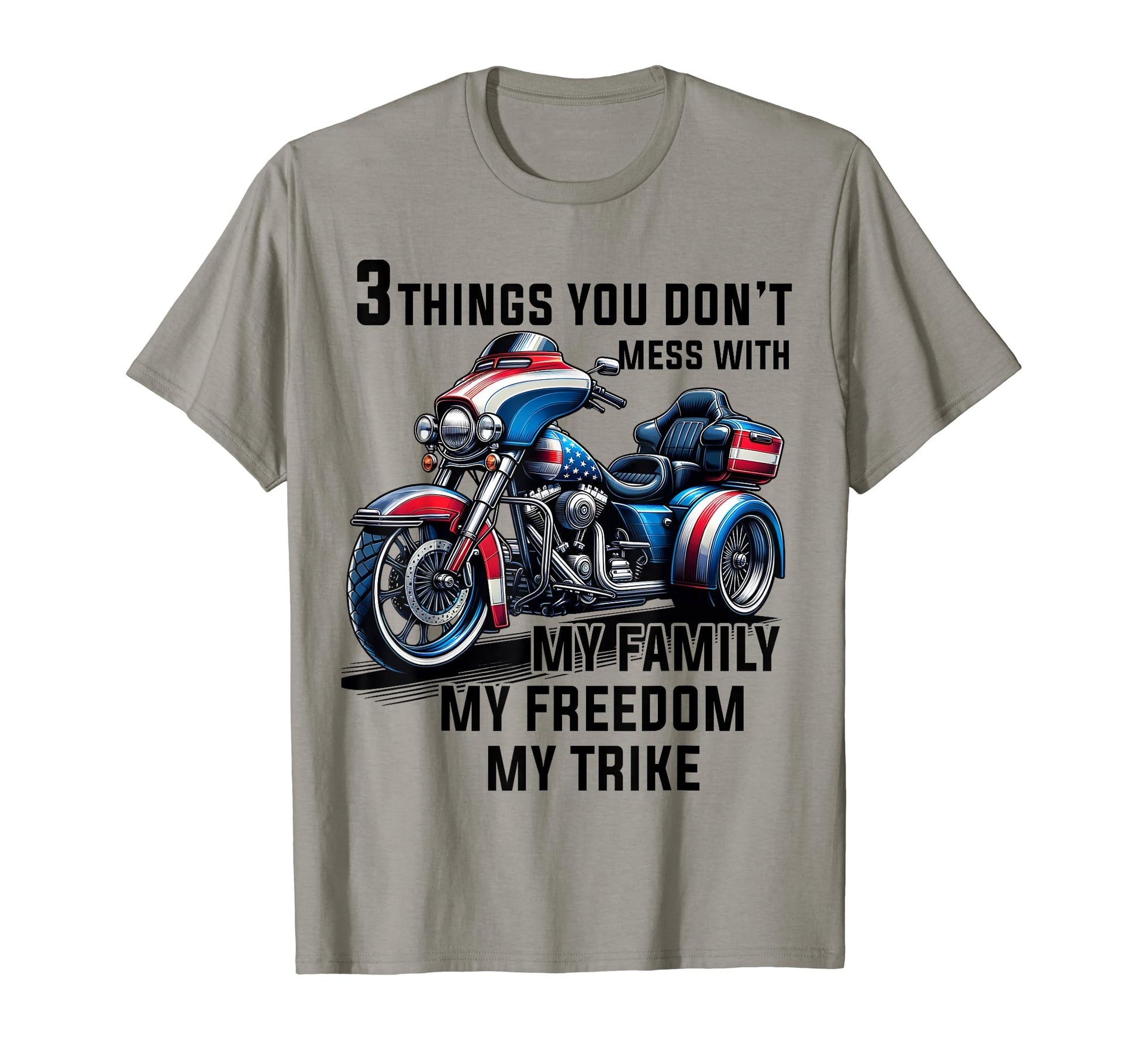 Motorcycle Trike American Flag 3 T-Shirt - Novelty Apparel for Adults - T-Shirt, Sweatshirt, Hoodie