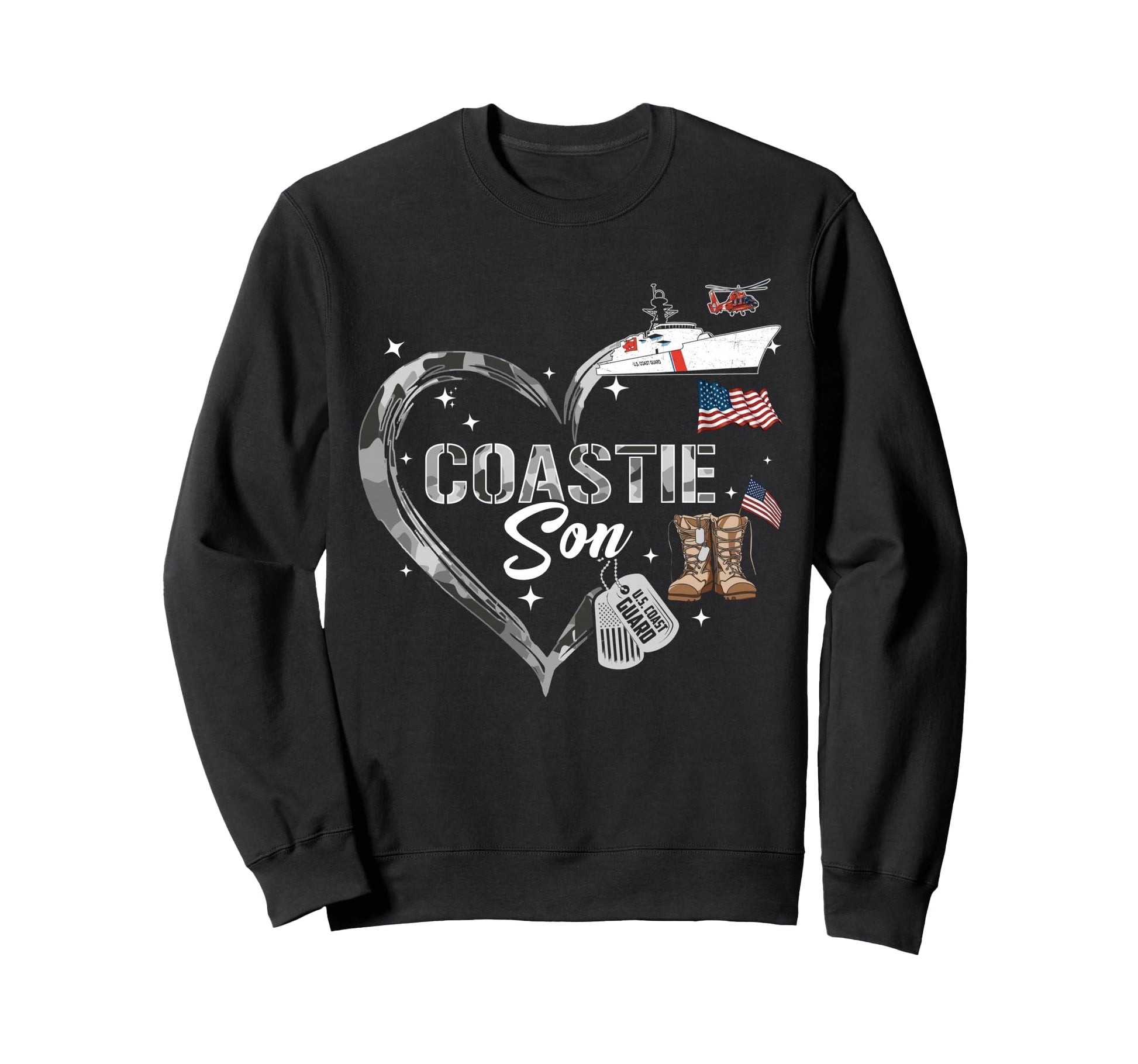Proud Coastie Son Camo Heart Coast Sweatshirt - Novelty Apparel for Adults - T-Shirt, Sweatshirt, Hoodie
