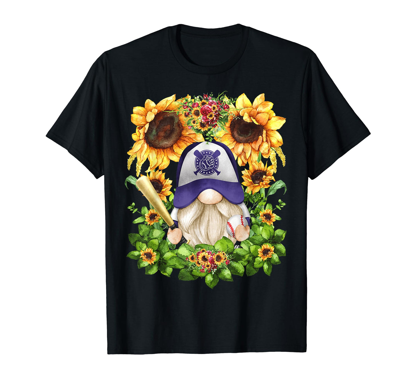Sunflower Baseball Gnome And Baseball T-Shirt - Minimalist Print Men Women - T-Shirt, Sweatshirt, Hoodie