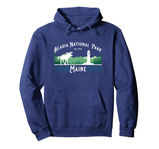 Acadia National Park Maine Lighthouse Hoodie - Unique Graphic Men Women - T-Shirt, Sweatshirt, Hoodie