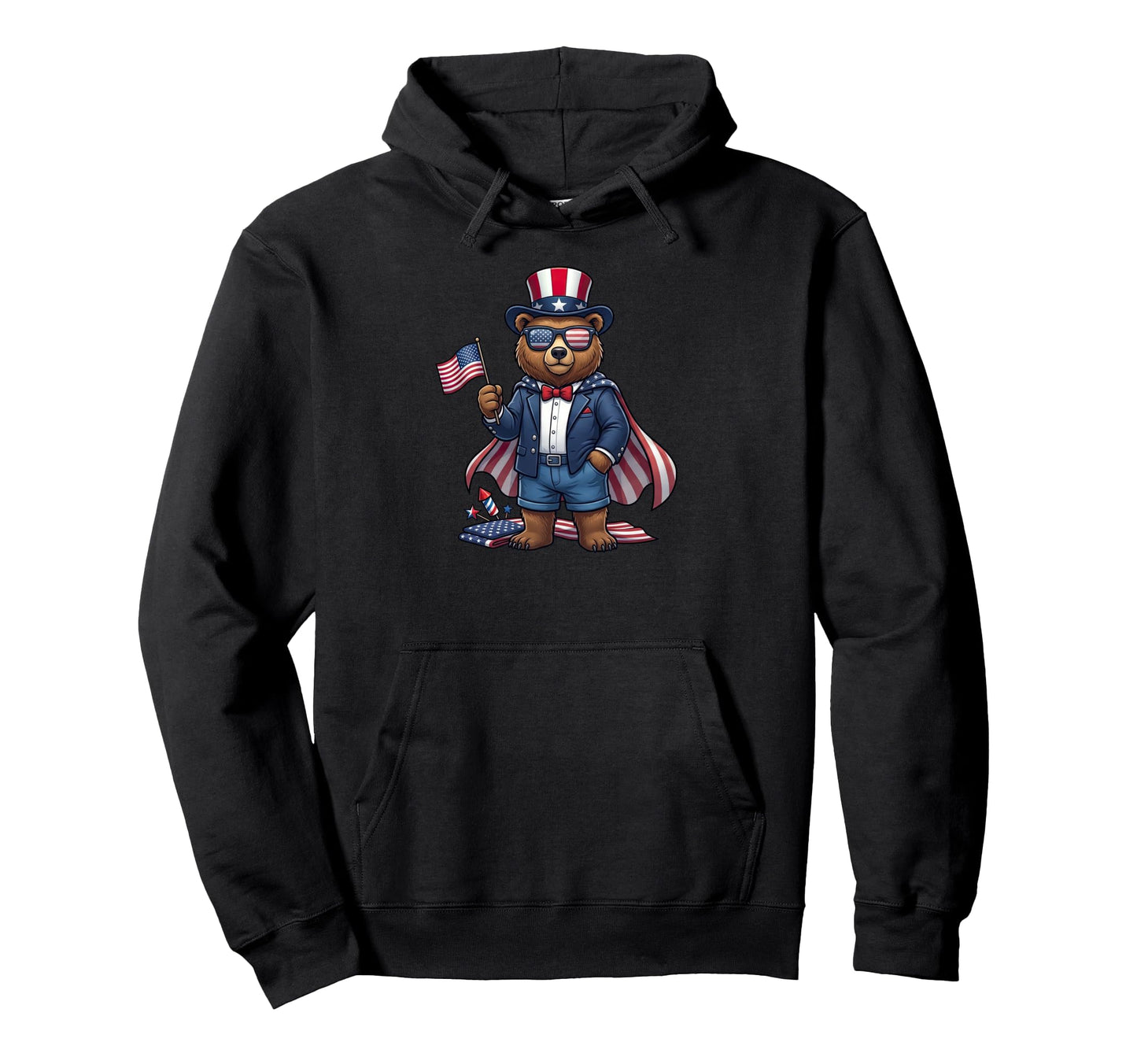 Funny Bear American Usa Flag Memorial Hoodie - Minimalist Print for Adults - T-Shirt, Sweatshirt, Hoodie
