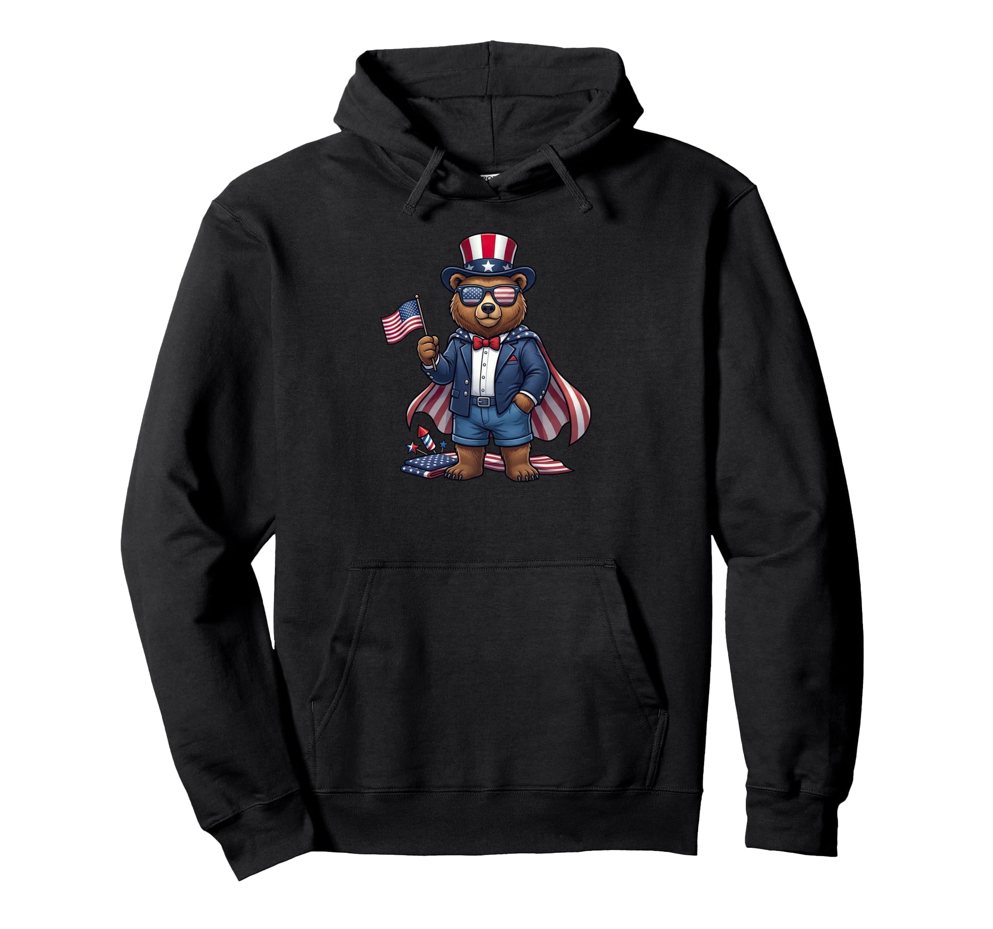 Funny Bear American Usa Flag Memorial Hoodie - Minimalist Print for Adults - T-Shirt, Sweatshirt, Hoodie