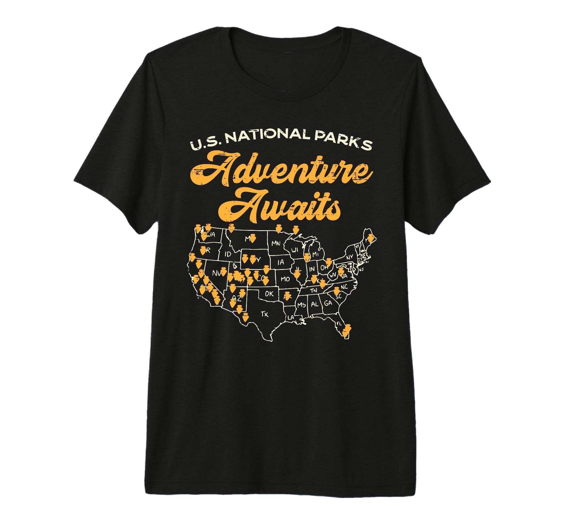 Us National Parks Adventure Awaits Map T-Shirt - Aesthetic Graphic Unisex - T-Shirt, Sweatshirt, Hoodie