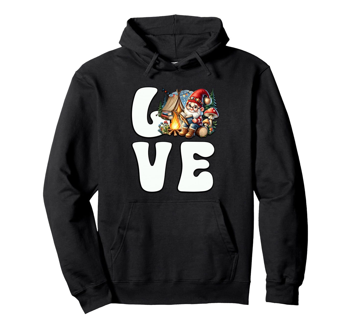Love Camping Dad Gnome Reading Books Hoodie - Graphic Print for Adults - T-Shirt, Sweatshirt, Hoodie