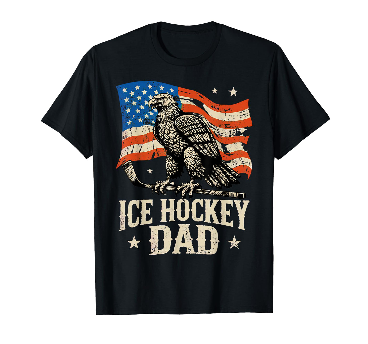 Ice Hockey American Flag Ice Hockey Dad T-Shirt - Unique Graphic Unisex - T-Shirt, Sweatshirt, Hoodie