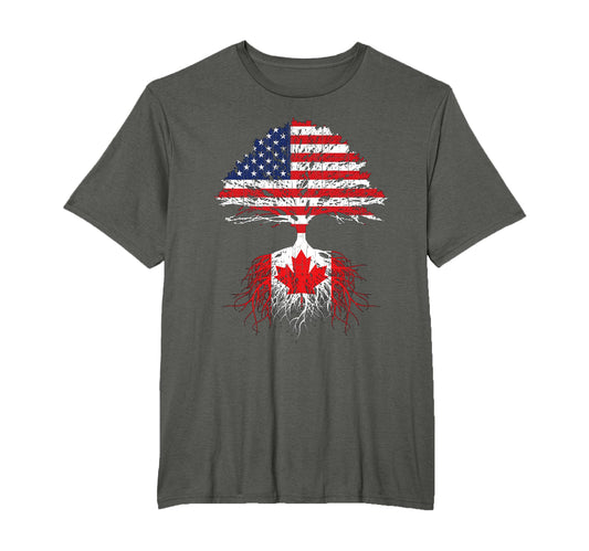 Canadian Roots American Grown Canada Flag T-Shirt - Novelty Apparel Unisex - T-Shirt, Sweatshirt, Hoodie