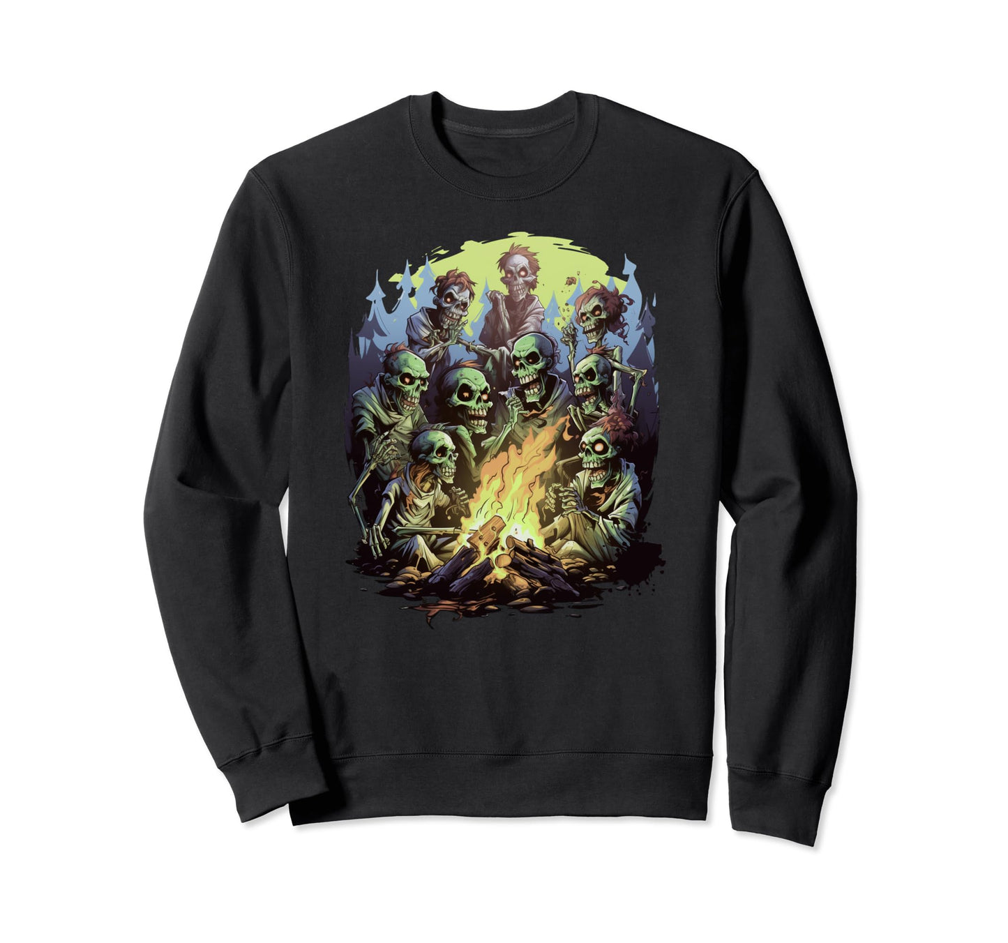Zombie Campfire Gathering Unique Sweatshirt - Custom Art Print for Adults - T-Shirt, Sweatshirt, Hoodie