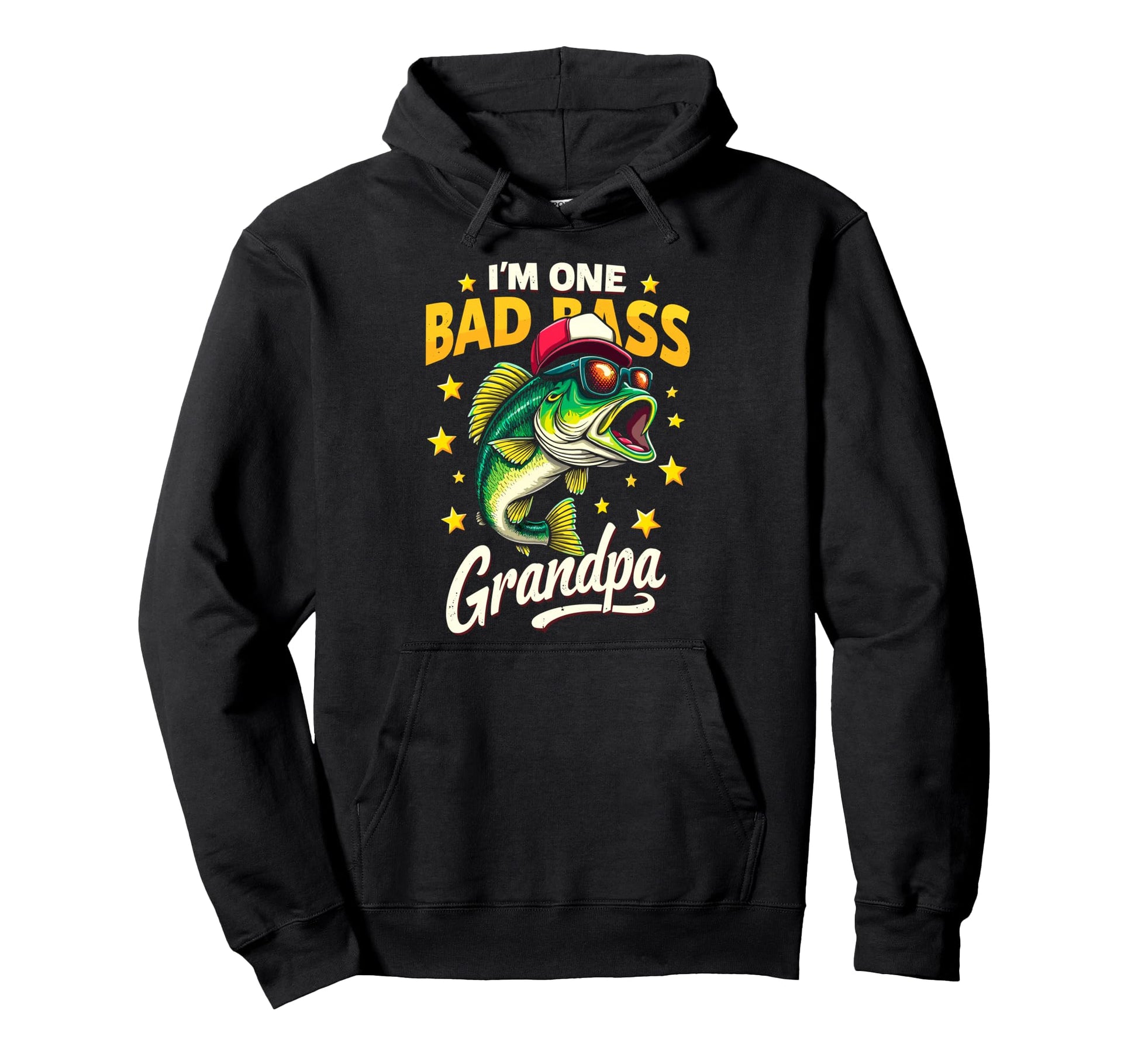 Im One Bad Bass Grandpa Fisherman Hoodie - Fun Novelty Design for Adults - T-Shirt, Sweatshirt, Hoodie