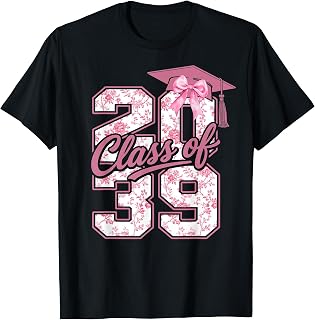 Class of 2039 Grow with Me Graduation Pink Coquette Bow Girl T-Shirt Unisex T-shirt, Sweatshirt, Hoodie, Long Sleeve Tee - T-Shirt, Sweatshirt, Hoodie