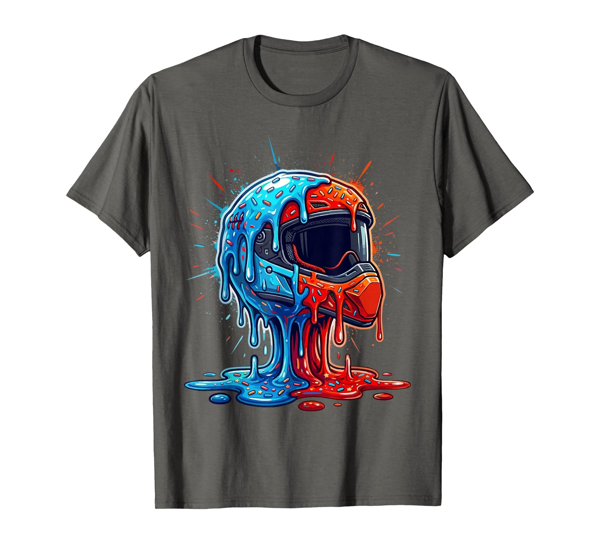 Melting Motocross Helmet Drippy Sprinkles T-Shirt - Novelty Apparel Unisex - T-Shirt, Sweatshirt, Hoodie