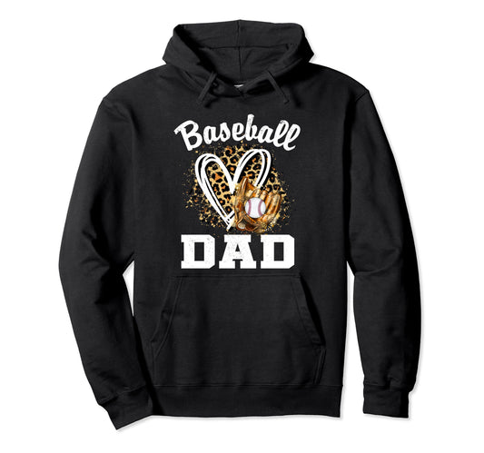Baseball Dad Leopard Heart Matching Hoodie - Unique Graphic for Adults - T-Shirt, Sweatshirt, Hoodie