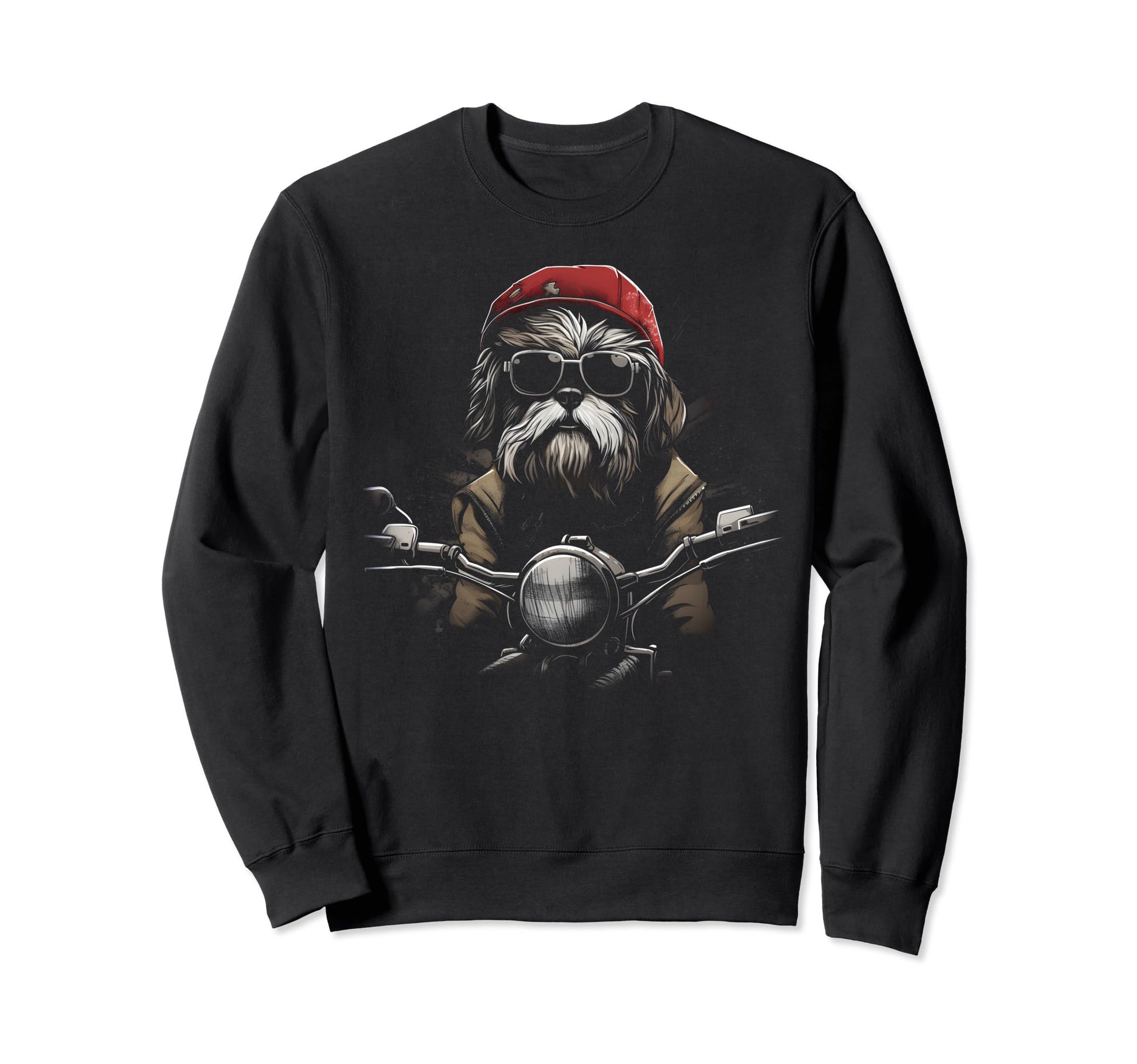Motorcycle Dad Biker Dog Funny Shih Sweatshirt - Aesthetic Graphic Unisex - T-Shirt, Sweatshirt, Hoodie